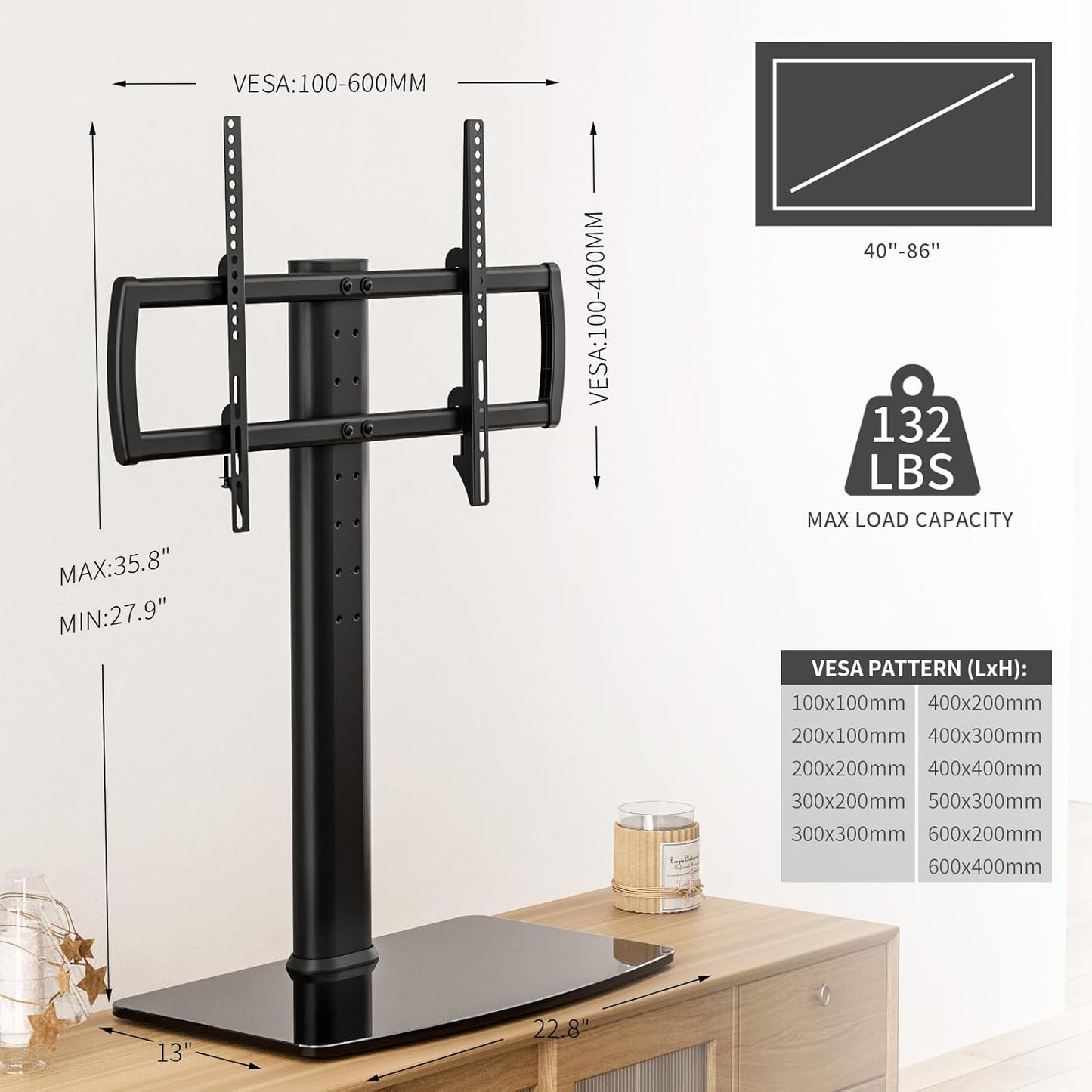 Hemudu Universal TV Stand Tabletop Mount for 40 to 86 Inch TVs in Black DEMO