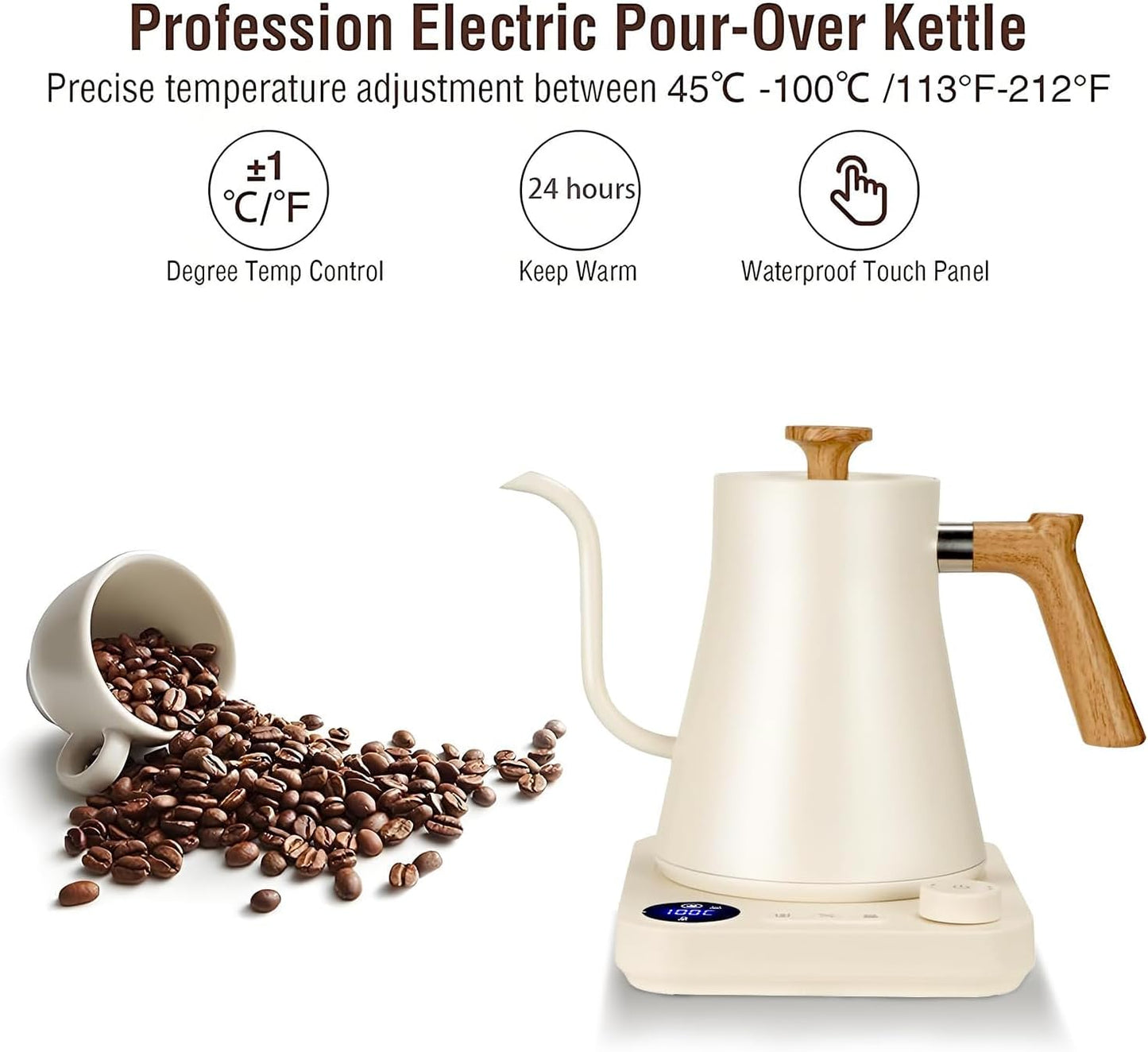 NNAKLLI Electric Kettle with Variable Temperature Control Stainless Steel DEMO