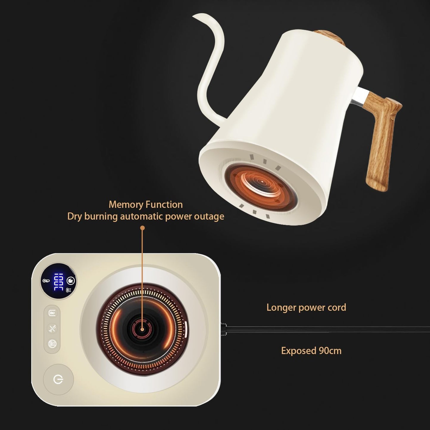 NNAKLLI Electric Kettle with Variable Temperature Control Stainless Steel DEMO