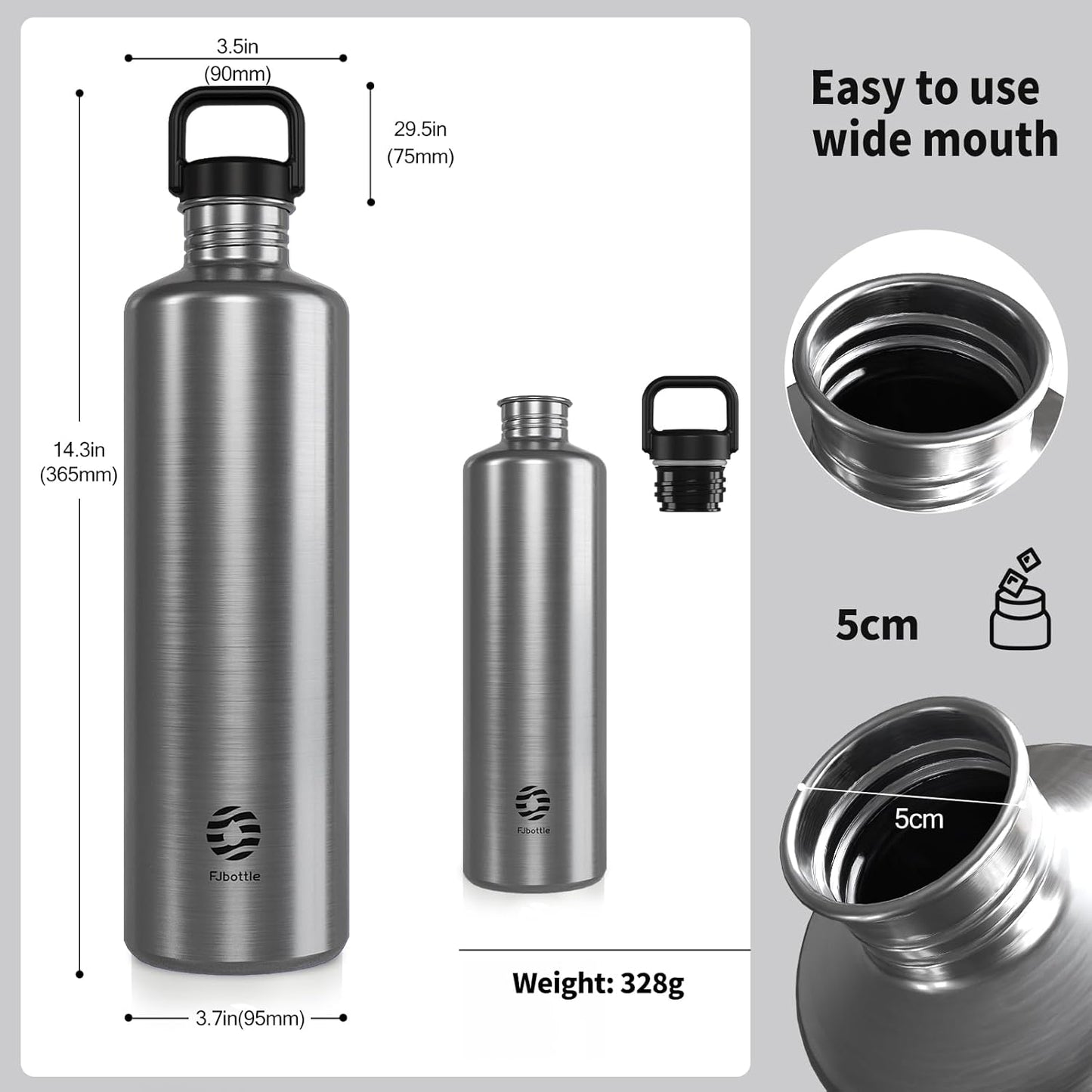 Fjbottle 2L Wide Mouth Stainless Steel Sports Water Bottle for Outdoor NEW