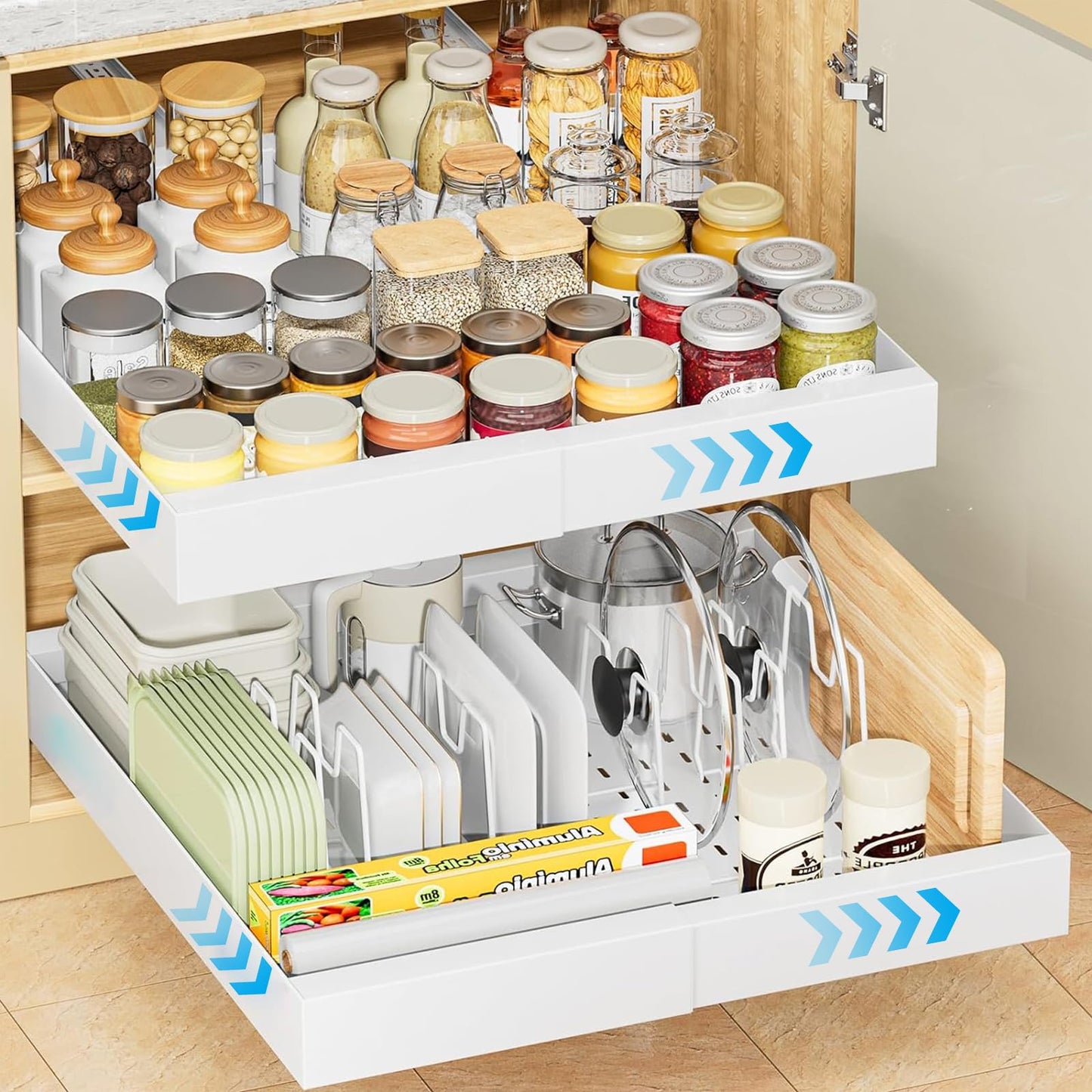 Roccar Expandable Pull Out Cabinet Organizer 31-52cm White Storage Drawers DEMO