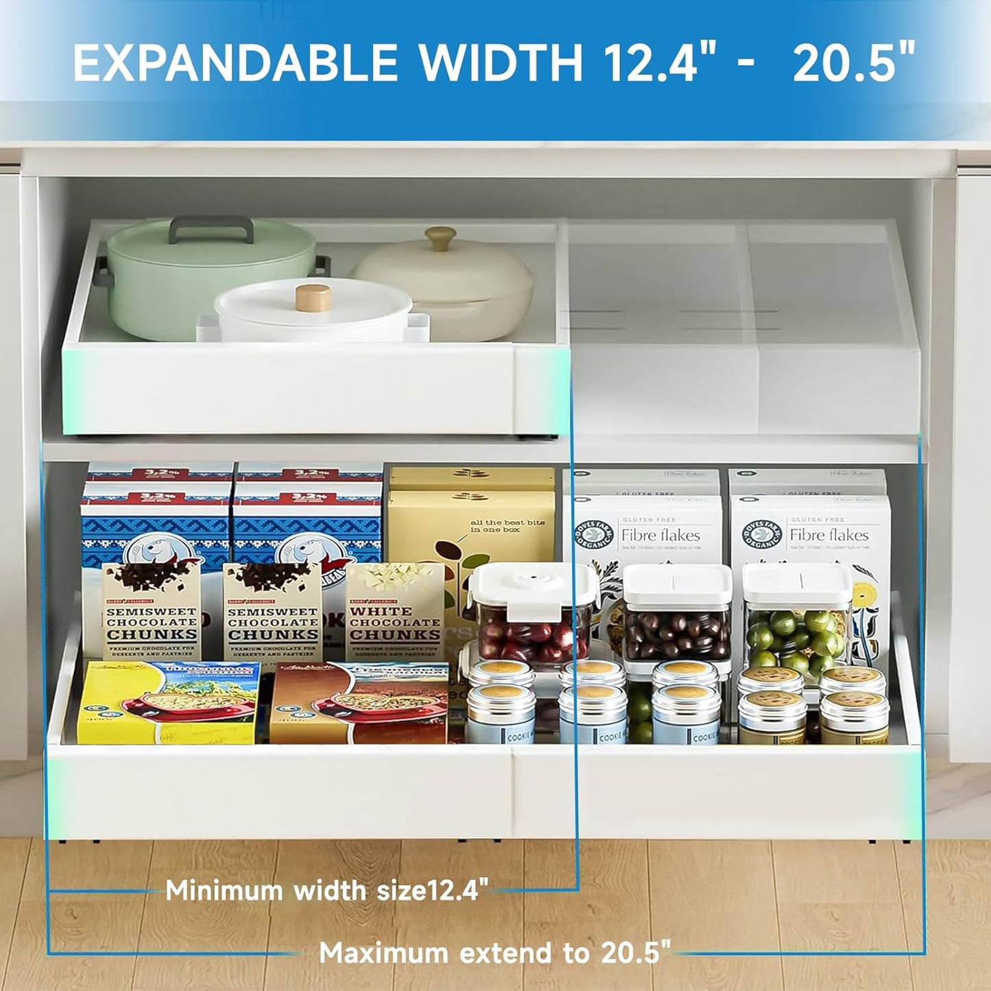 Roccar Expandable Pull Out Cabinet Organizer 31-52cm White Storage Drawers DEMO