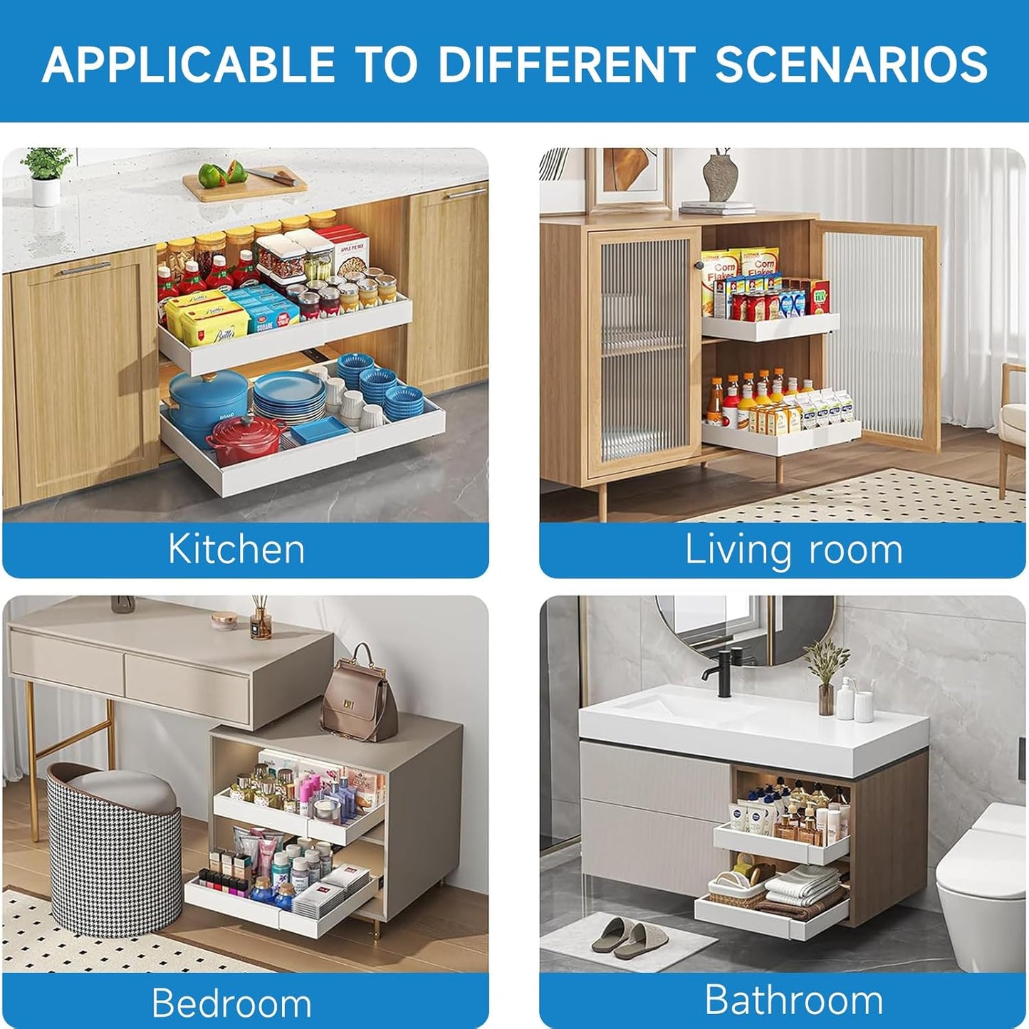 Roccar Expandable Pull Out Cabinet Organizer 31-52cm White Storage Drawers DEMO