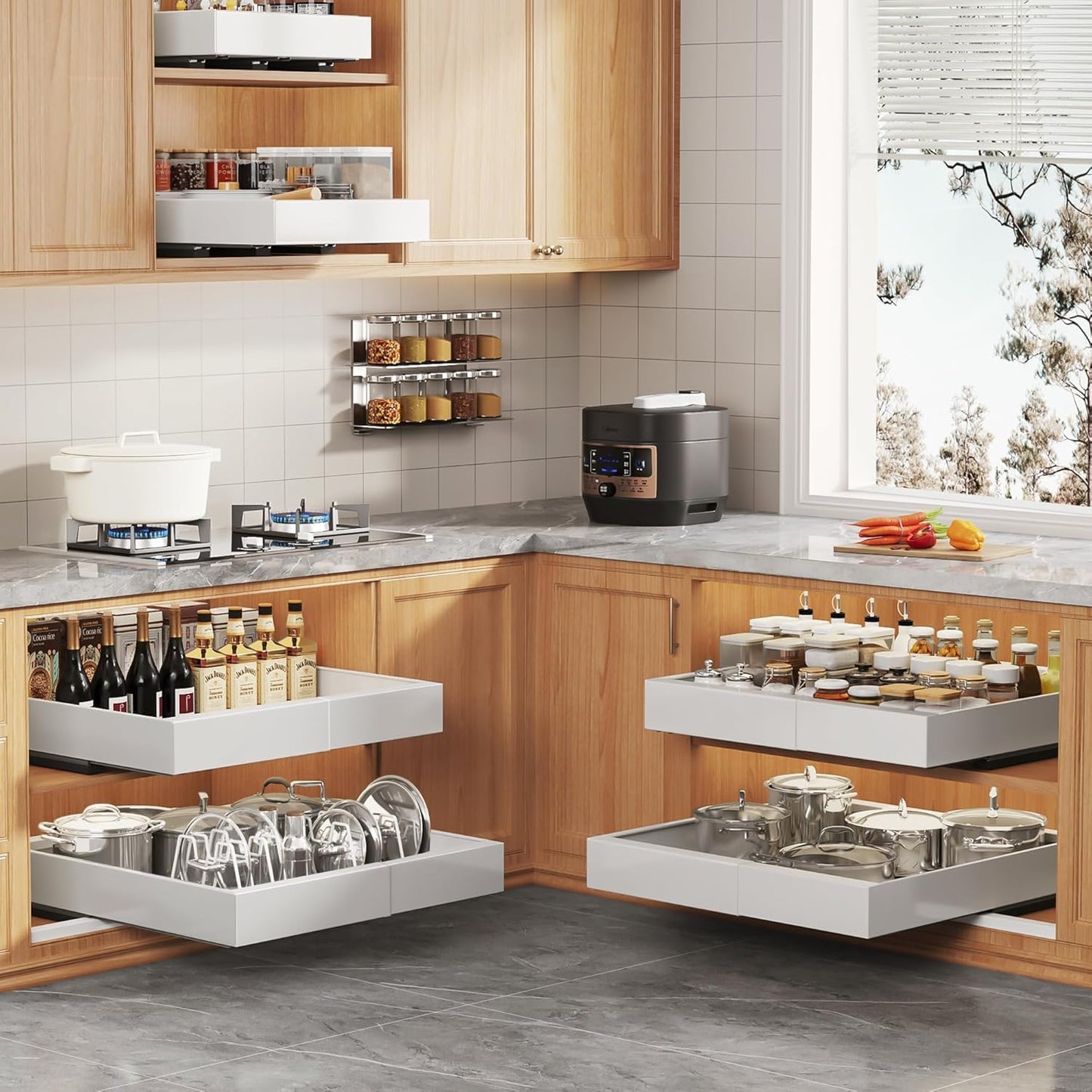 Roccar Expandable Pull Out Cabinet Organizer 31-52cm White Storage Drawers DEMO