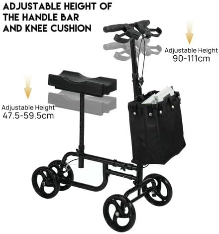 PORIYA Foldable Knee Scooter Walker Steerable Mobility Aid, 12 Inch Black NEW