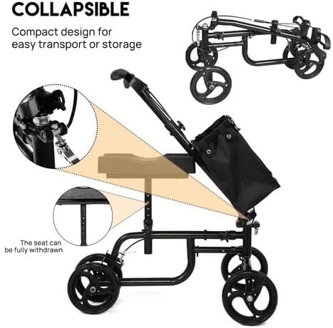 PORIYA Foldable Knee Scooter Walker Steerable Mobility Aid, 12 Inch Black NEW