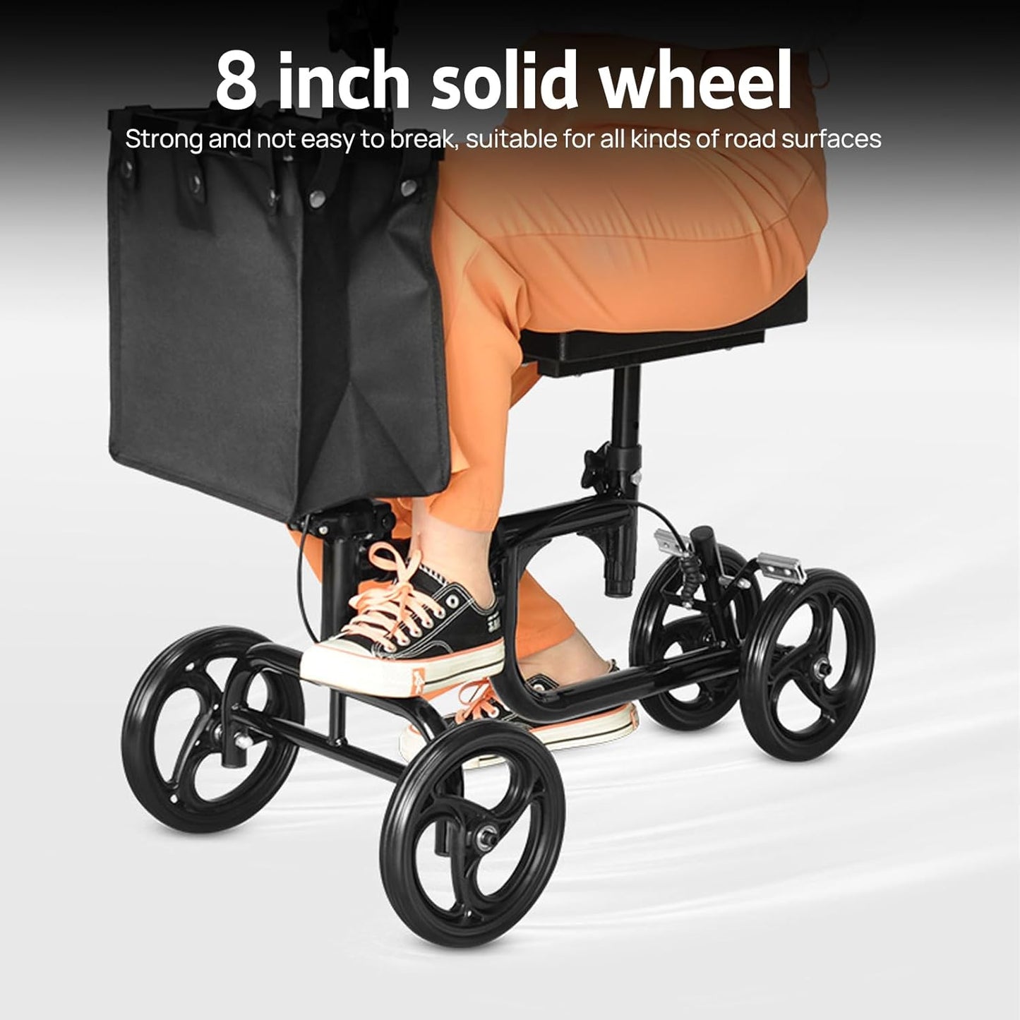 PORIYA Foldable Knee Scooter Walker Steerable Mobility Aid, 12 Inch Black NEW