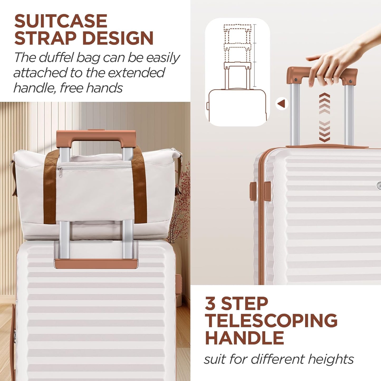 SHOWKOO 3PCS Hardside Expandable Luggage Set Beige White Suitcase DEMO