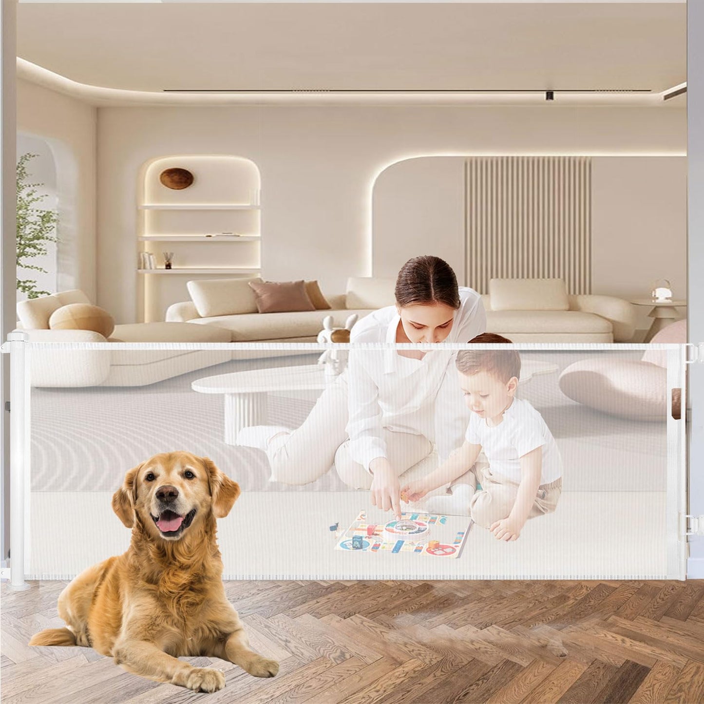 DoxCot Retractable Baby Gate Extends to 118" Wide Mesh Door & Stair Gates DEMO