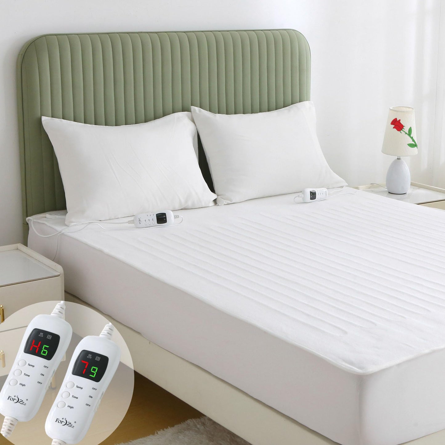 ForZzz Electric Mattress Pad Blanket with Dual Control and Auto-Off White NEW