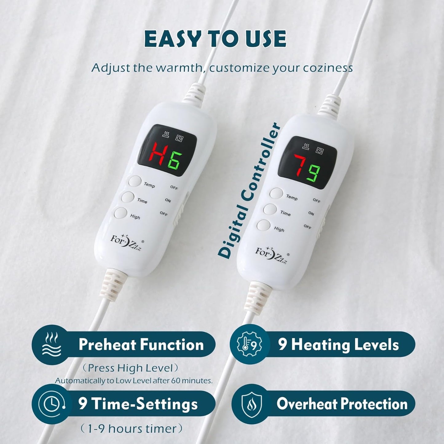 ForZzz Electric Mattress Pad Blanket with Dual Control and Auto-Off White NEW