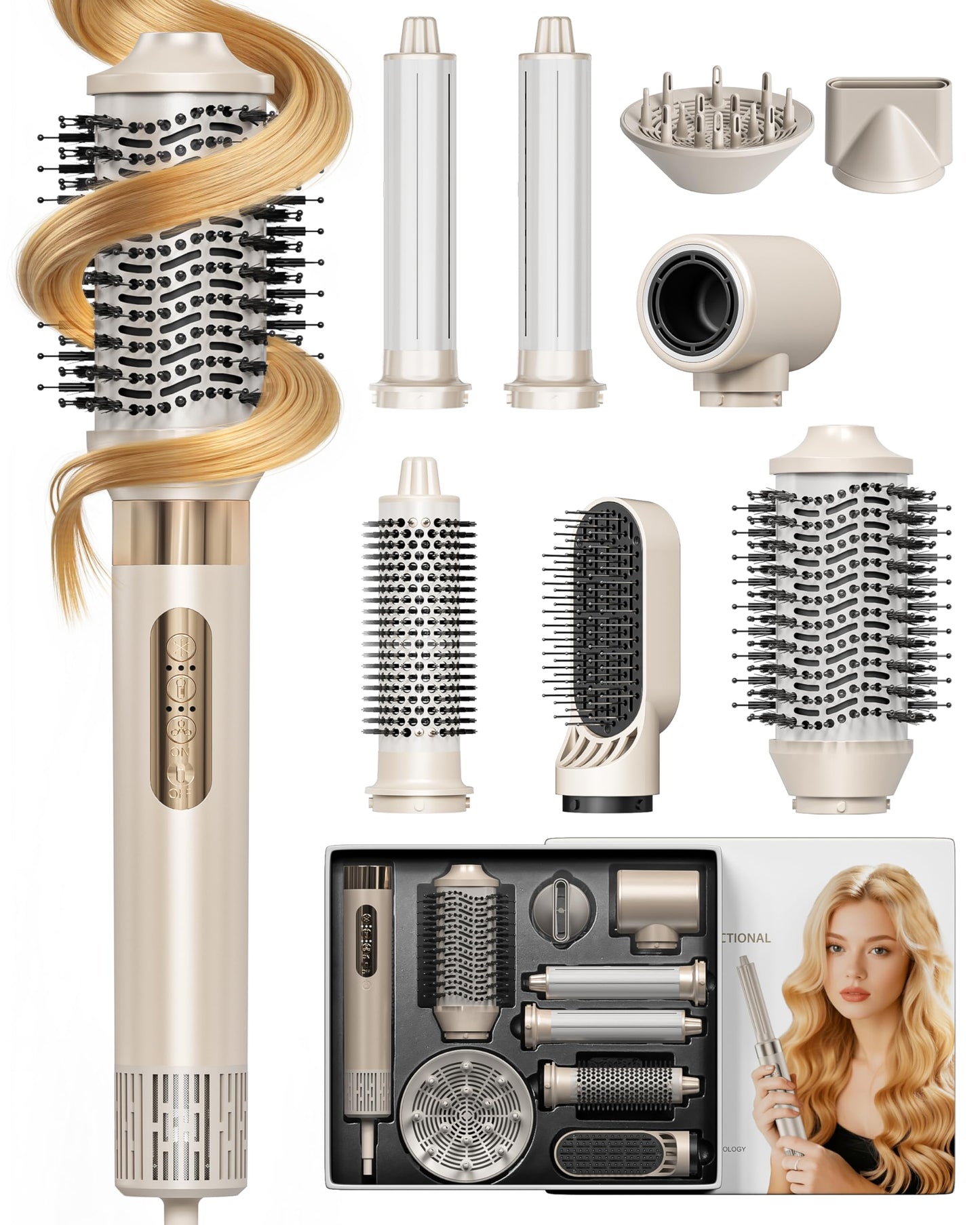 AUSELECT 8-in-1 Hot Air Styler & Hair Dryer Brush Negative Ion Fast Drying NEW