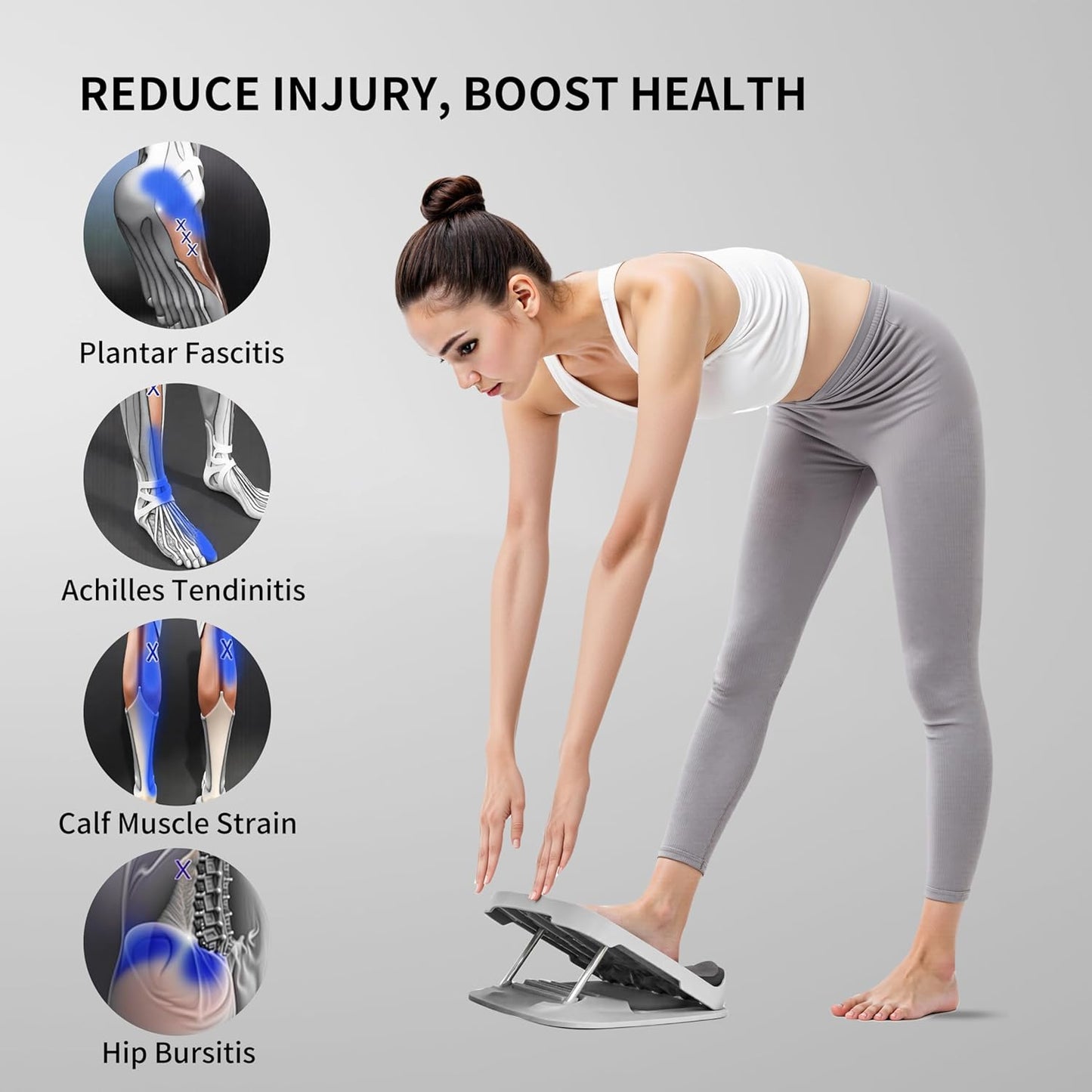 PROIRON Adjustable Incline Calf Stretching Board, Gray, 31cm x 27cm, NEW