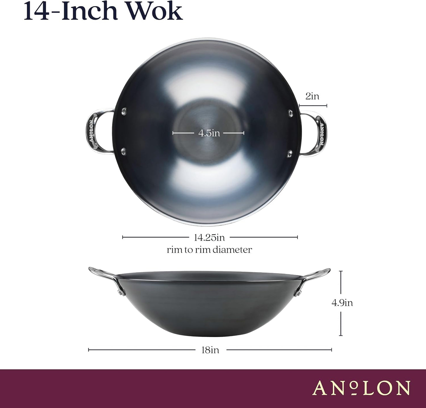 Anolon Carbon Woks Steel Wok 36cm Nonstick Induction Compatible Stir Fry NEW