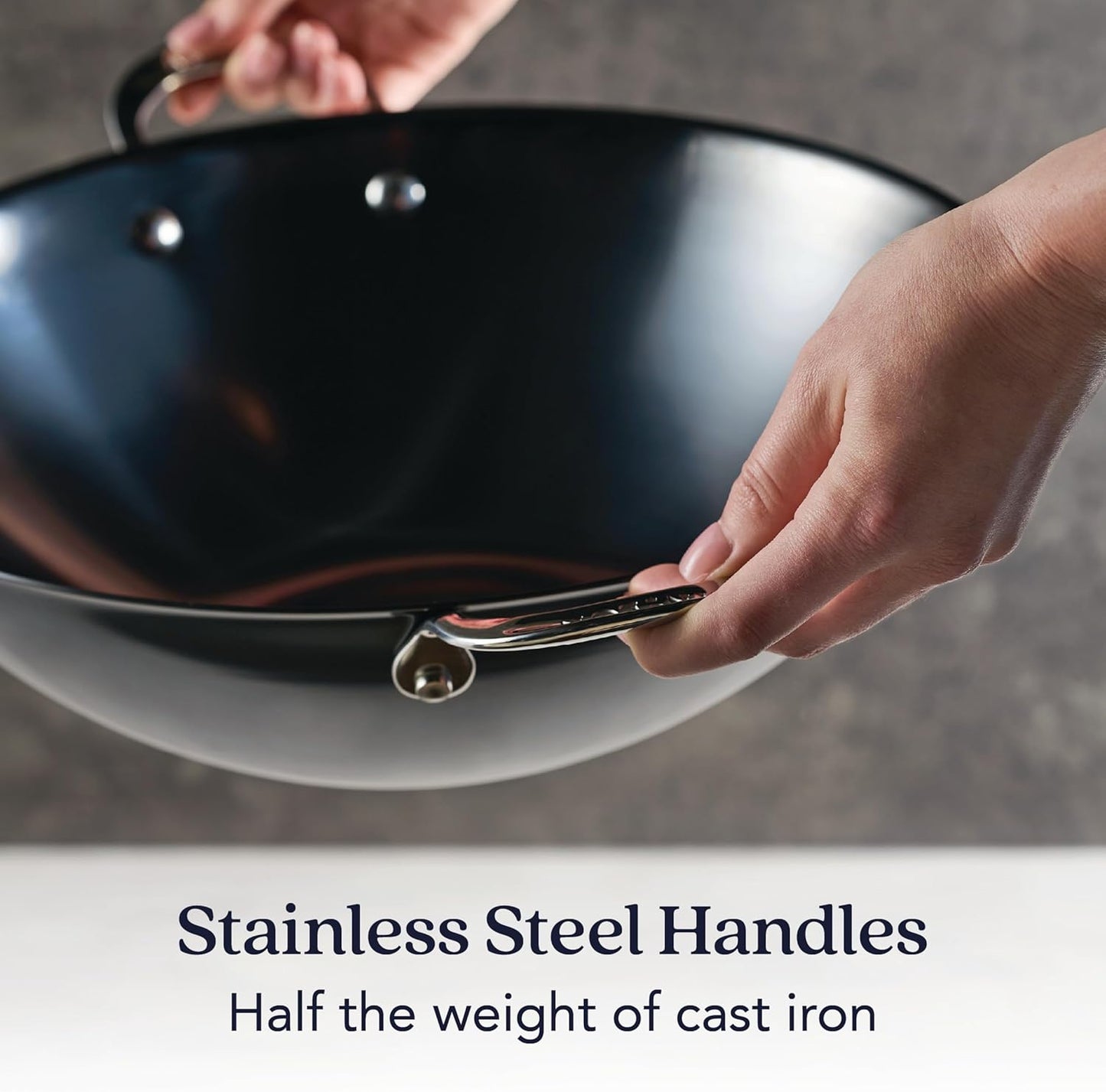 Anolon Carbon Woks Steel Wok 36cm Nonstick Induction Compatible Stir Fry NEW