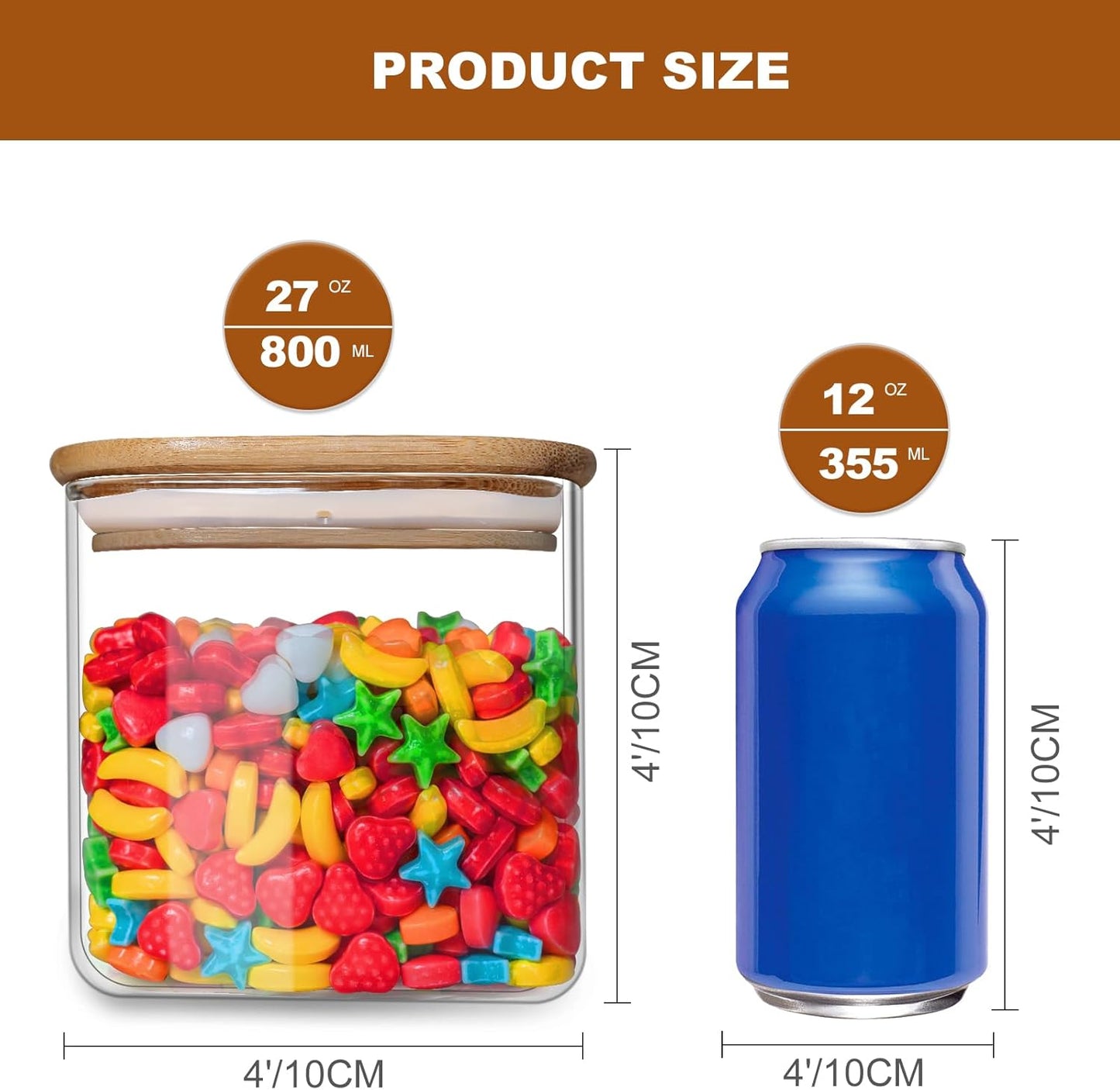 Liuruiyu Glass Food Storage Jars, 6 Square 27oz Containers, Airtight Lids DEMO