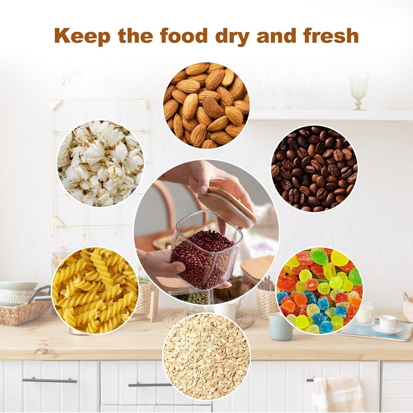 Liuruiyu Glass Food Storage Jars, 6 Square 27oz Containers, Airtight Lids DEMO