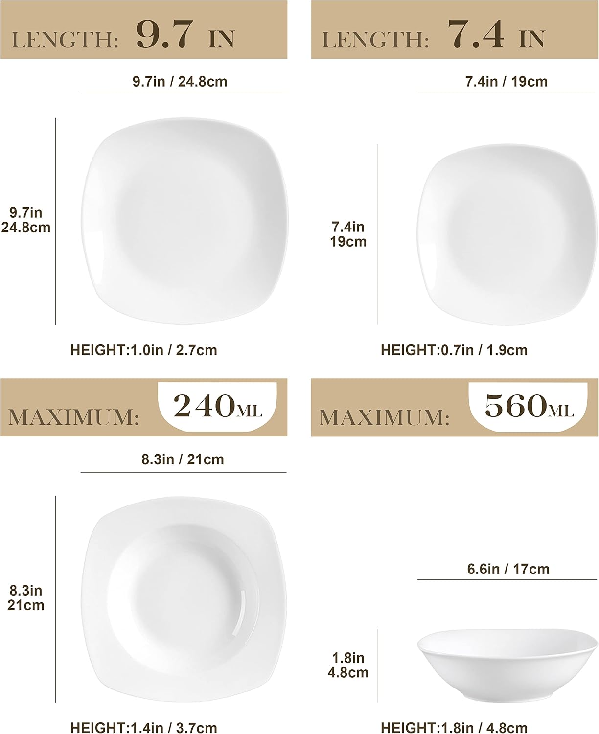 MALACASA Elisa 24-Piece Ivory White Porcelain Dinnerware Set Bowls & Plates DEMO