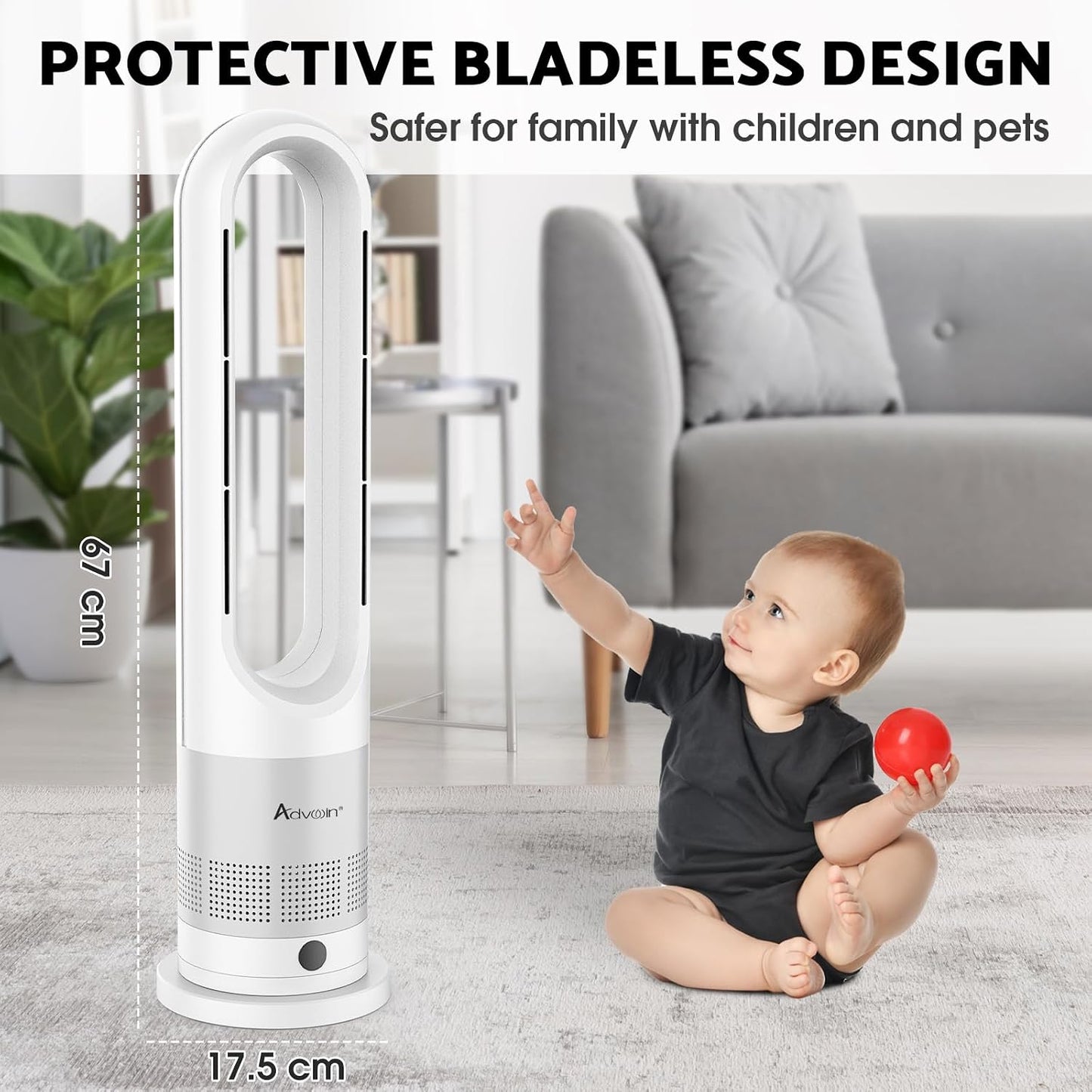 ADVWIN 2-in-1 Electric Tower Fan Heater with 8 Cold & 3 Warm Speeds Silver DEMO