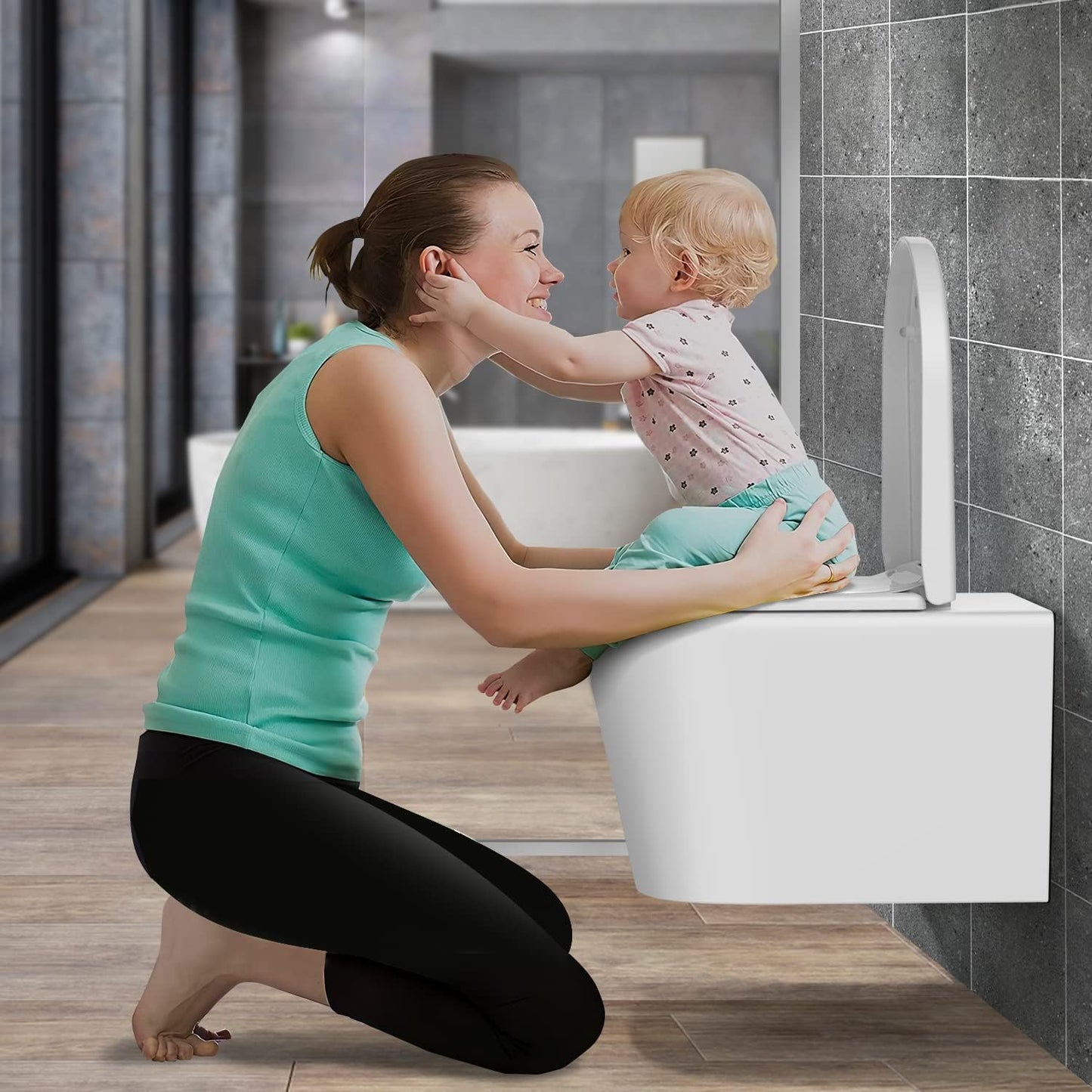 MUJIUSHI Soft Seats Close Toilet Seat with Built-in Child Seat, White, U/D DEMO