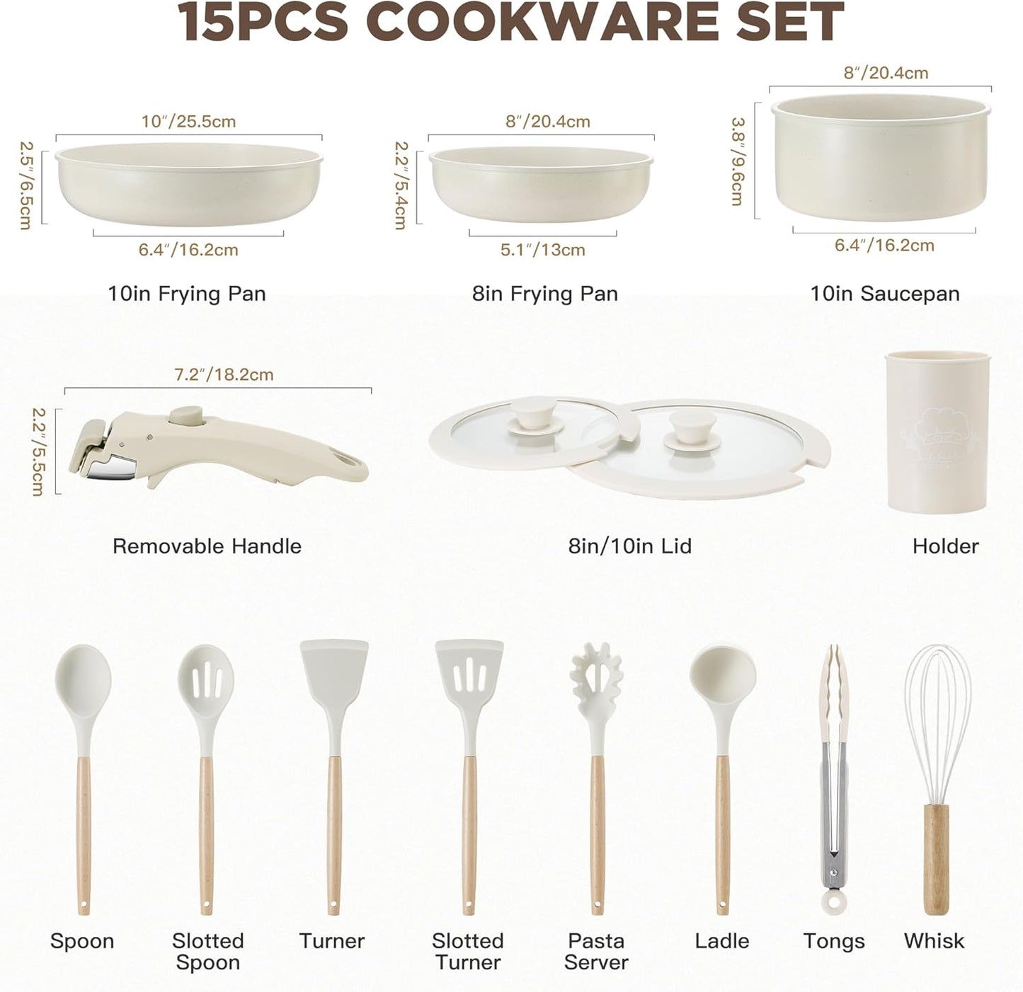IPOW 15-Piece Pot and Pan Set Nonstick Cookware Aluminum White Standard NEW
