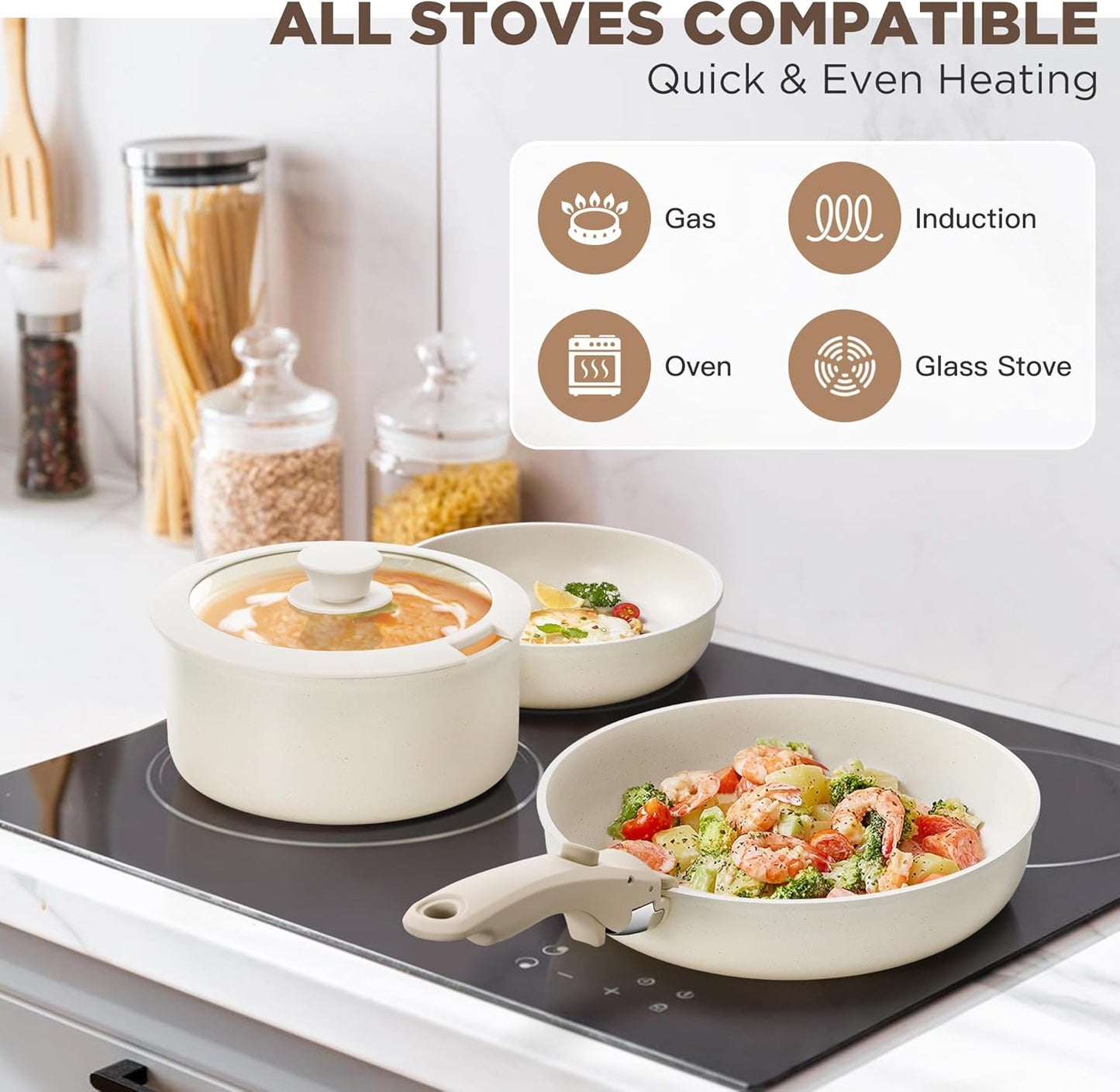 IPOW 15-Piece Pot and Pan Set Nonstick Cookware Aluminum White Standard NEW