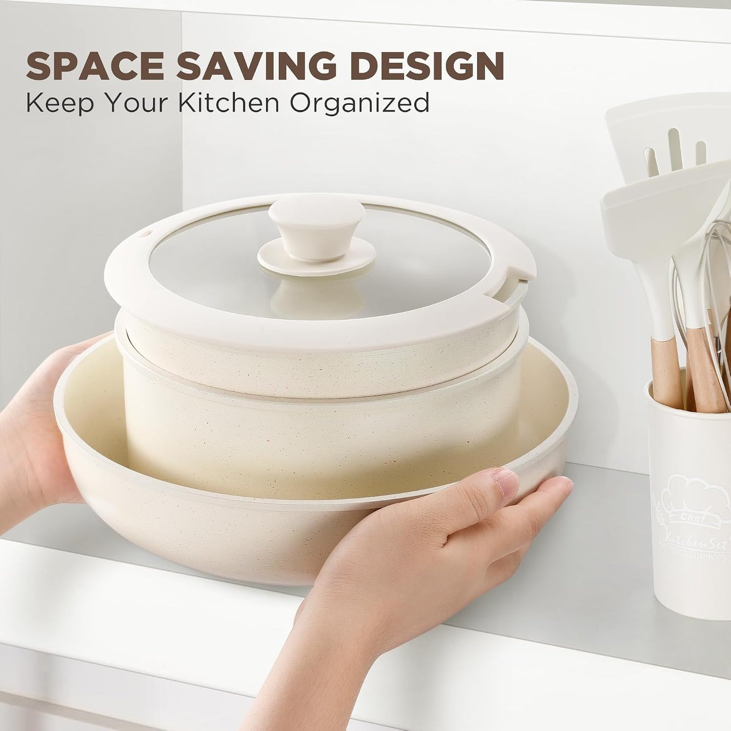 IPOW 15-Piece Pot and Pan Set Nonstick Cookware Aluminum White Standard NEW