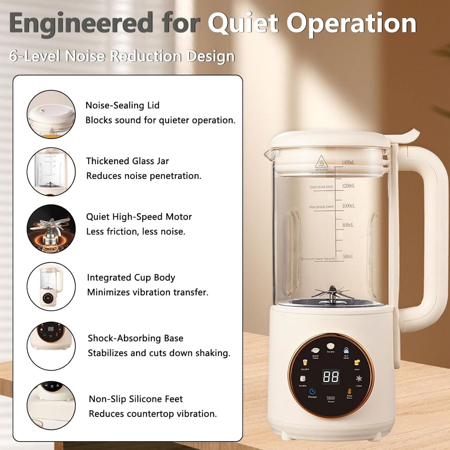 Hxgemu 8-in-1 Automatic Nut Milk Maker Machine 1400ml Countertop Blender DEMO