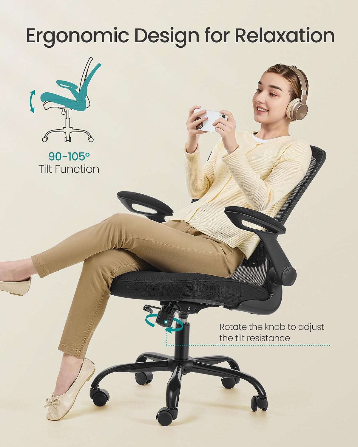 SONGMICS Ergonomic Office Desk Chair Swivel with Mesh Black Size 64 x 107 DEMO