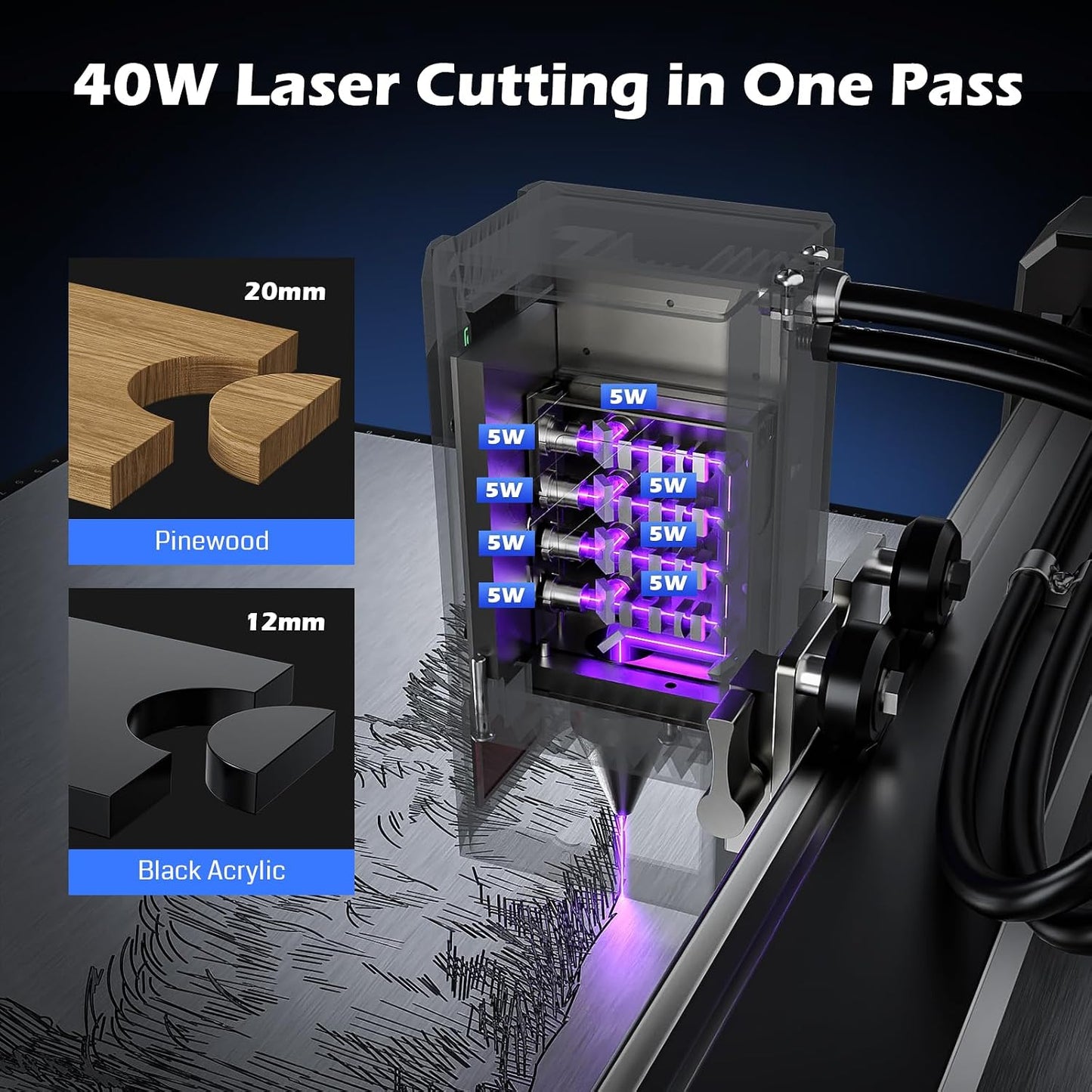 Genmitsu 40W Laser Engraver & Cutter - All-in-One Engraving Tool, Grey