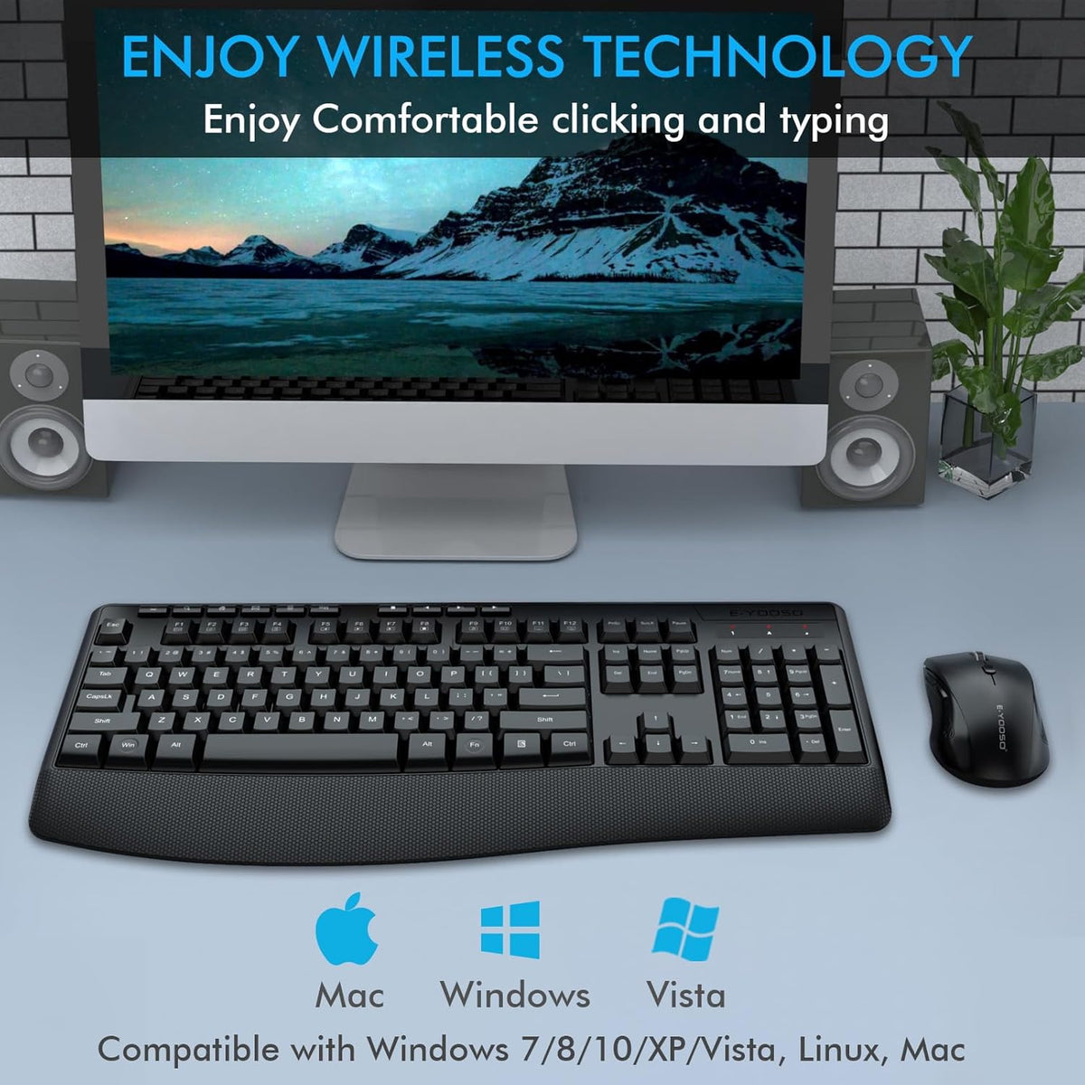 E-Yooso Wireless Keyboard and Mouse Combo - Ergonomic 2.4GHz Set for Home DEMO