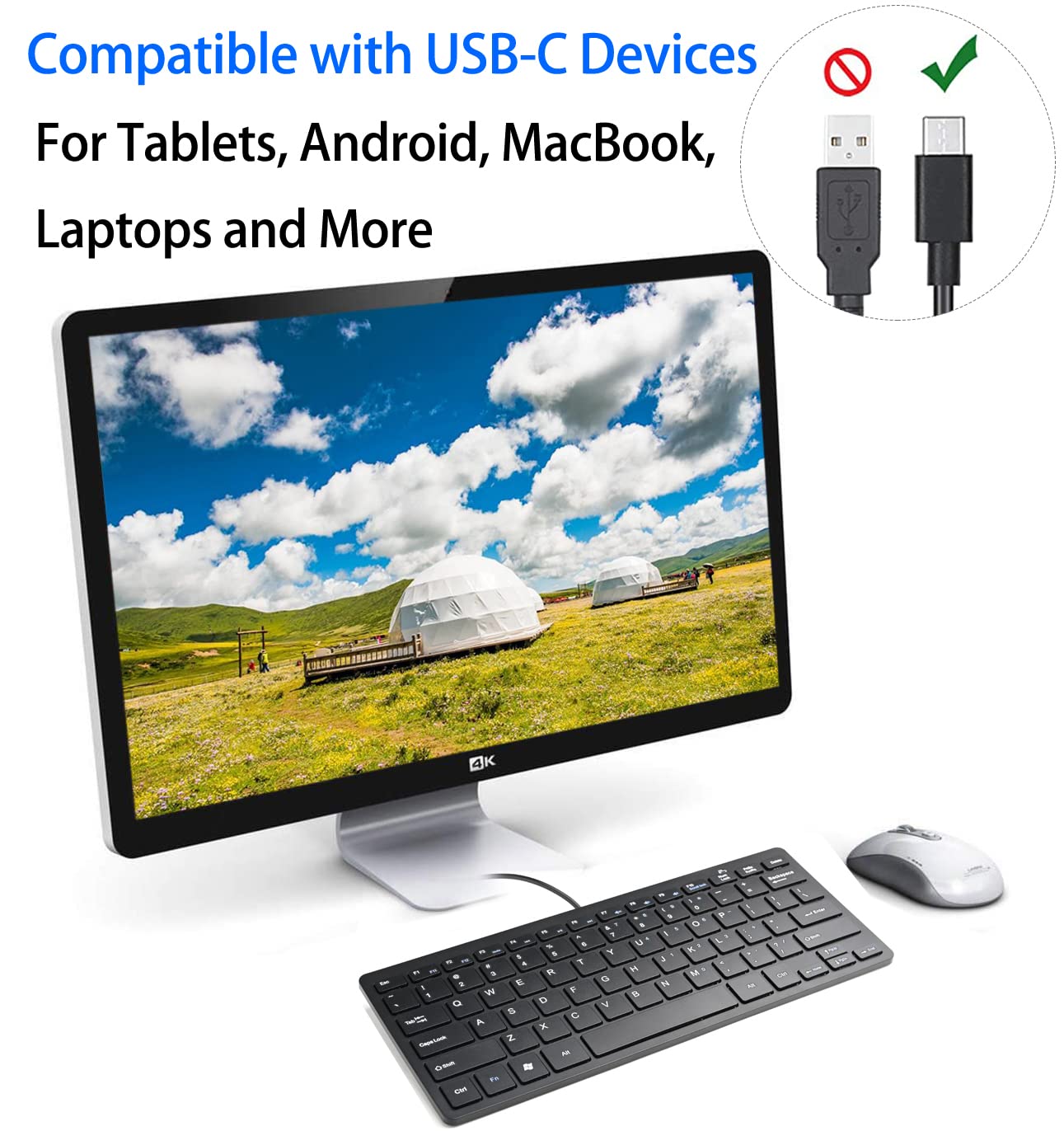iKKEGOL Compact Keyboards USB-C Wired Keyboard - Slim Portable Black NEW