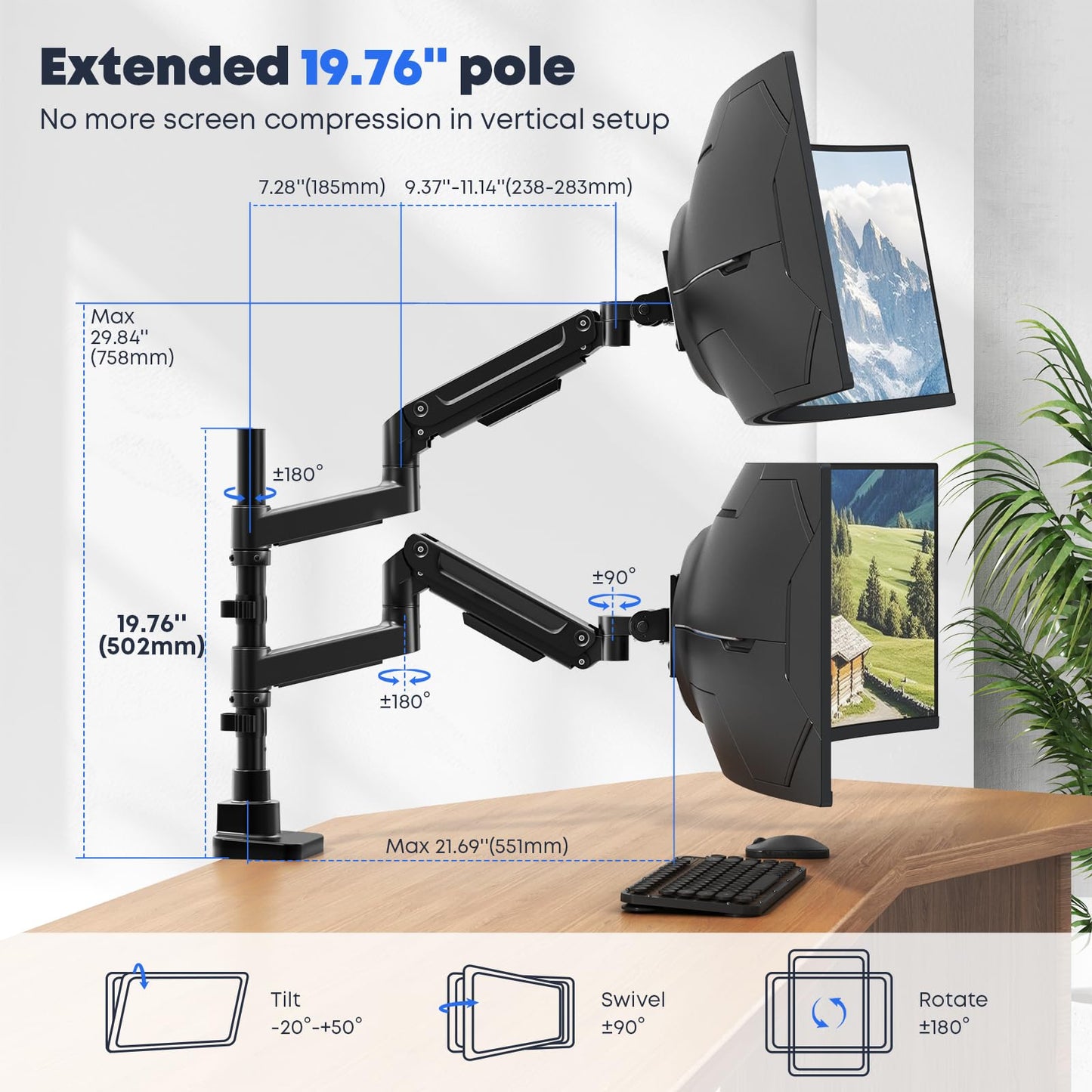 IMtKotW Premium Aluminium Dual Monitor Stand for 17-49 Inch Screens up to DEMO