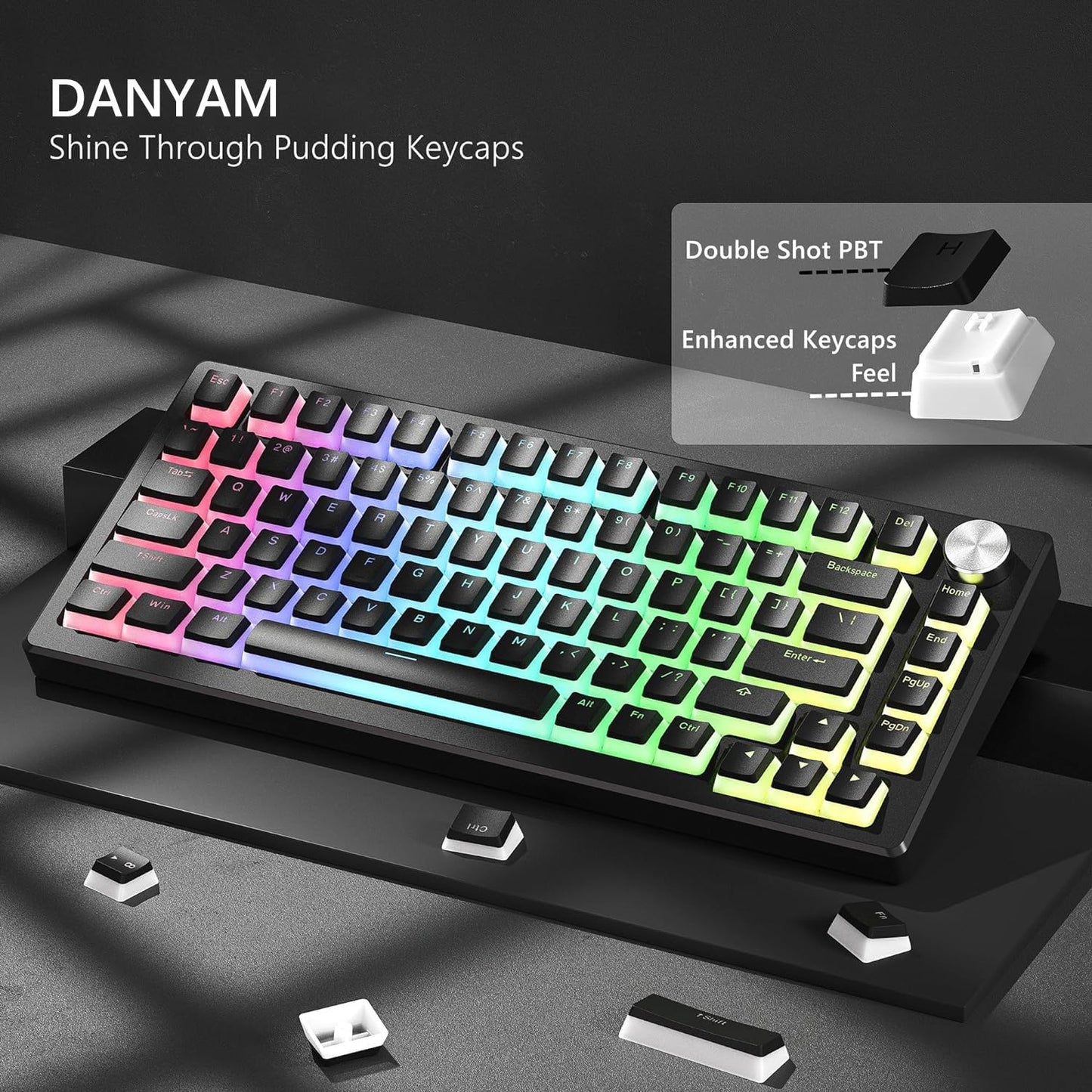 DANYAM Black PBT Shine Through Keycaps 130 Key Set OEM Profile for DEMO