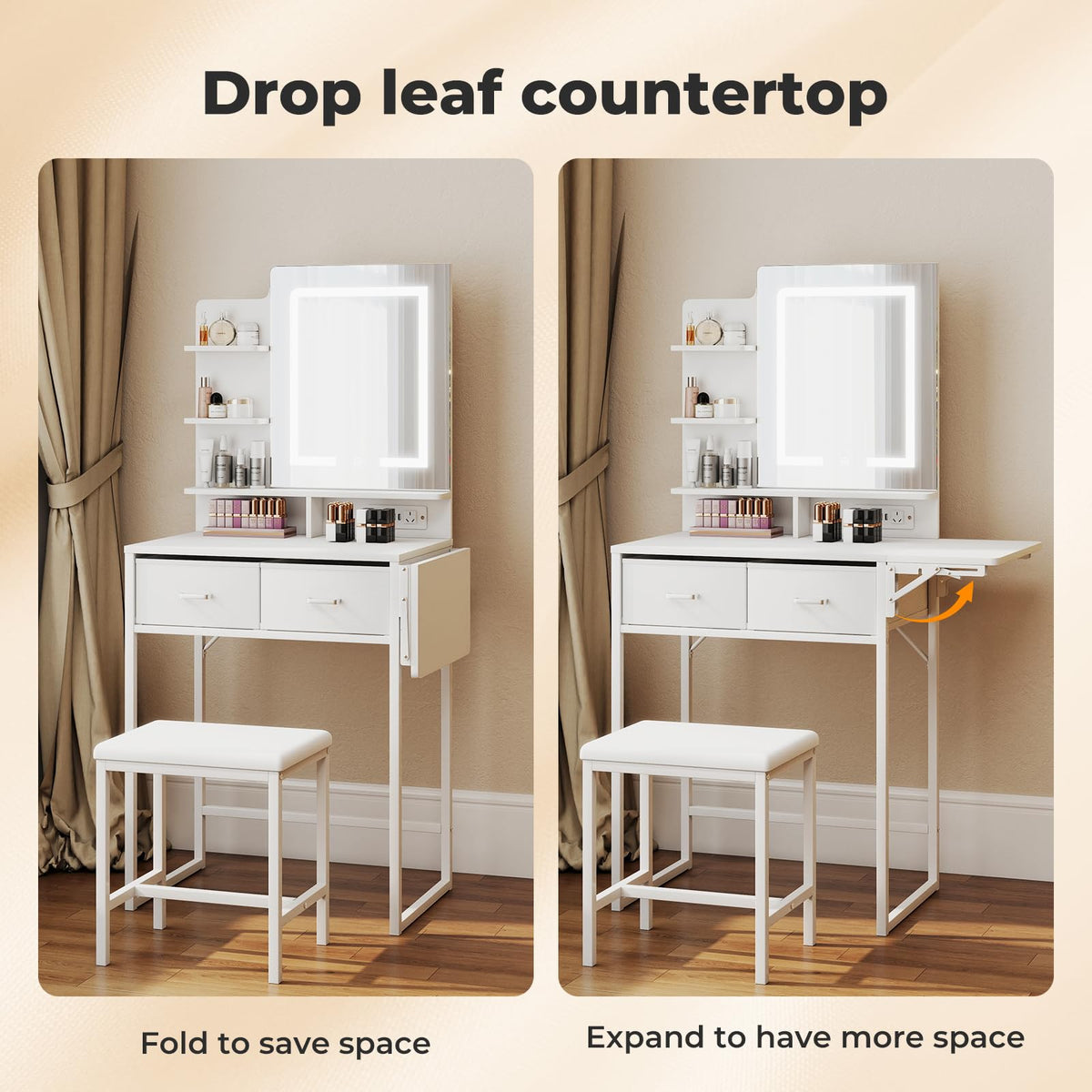 Levede Vanity Desk with Mirror and LED Lights Compact Dressing Table White NEW