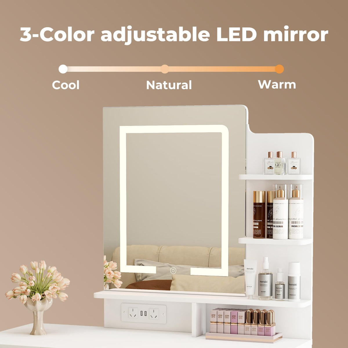 Levede Vanity Desk with Mirror and LED Lights Compact Dressing Table White NEW