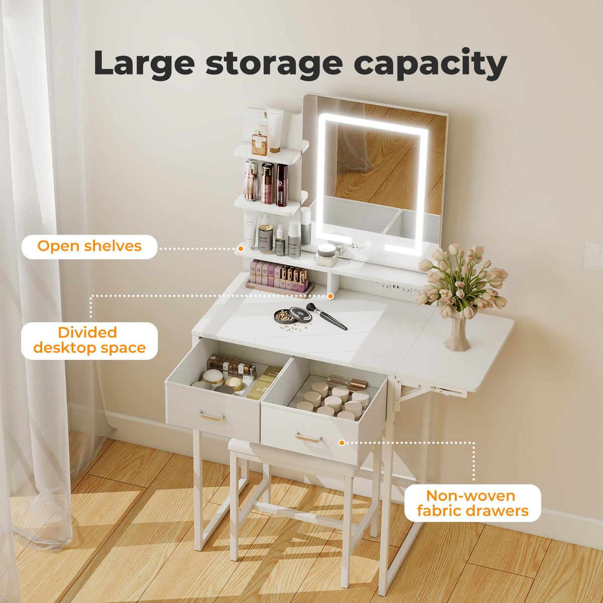 Levede Vanity Desk with Mirror and LED Lights Compact Dressing Table White NEW