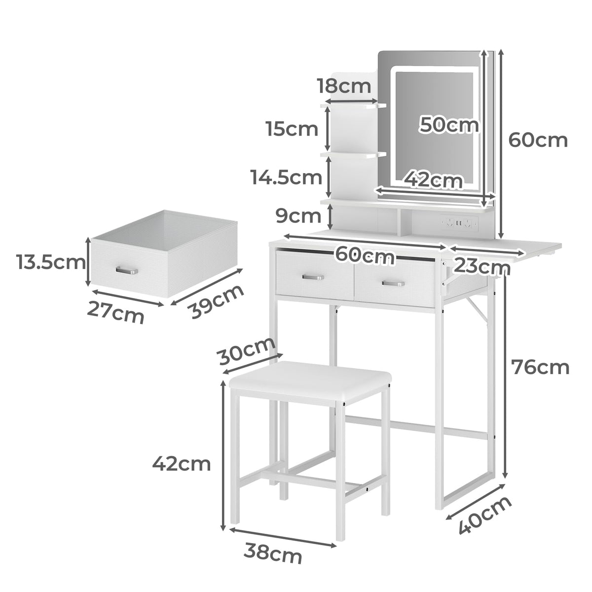 Levede Vanity Desk with Mirror and LED Lights Compact Dressing Table White NEW