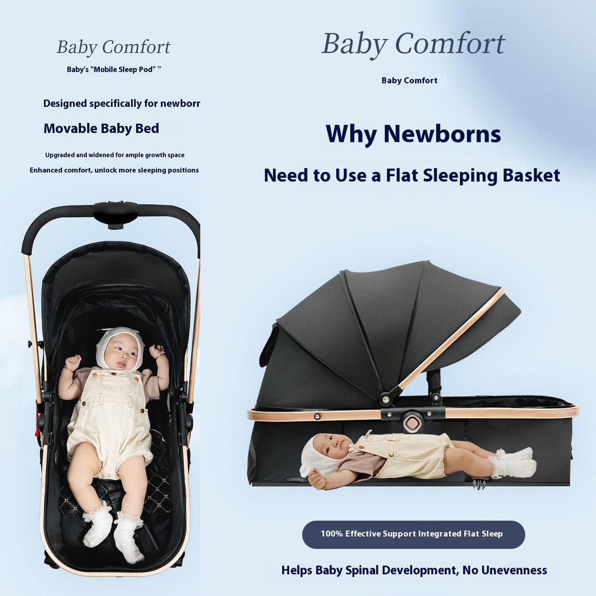 XCJump Lightweight 3-in-1 Travel Pram Stroller with One-Hand Fold, Black DEMO