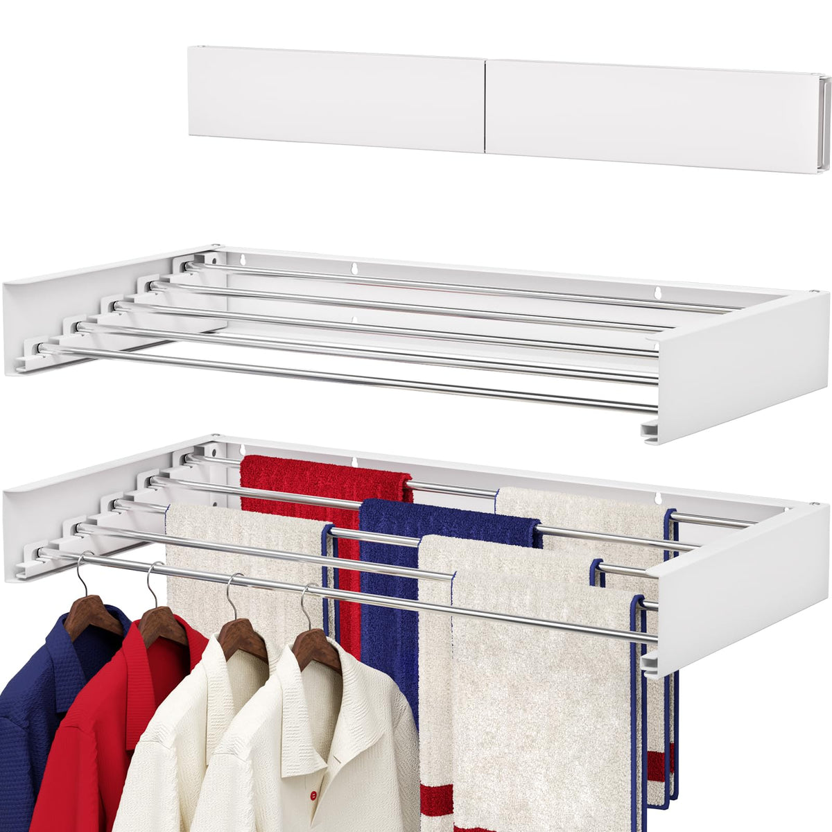 SOLVESTIS 80CM White Wall-Mounted Foldable Drying Rack Stainless Steel Size NEW