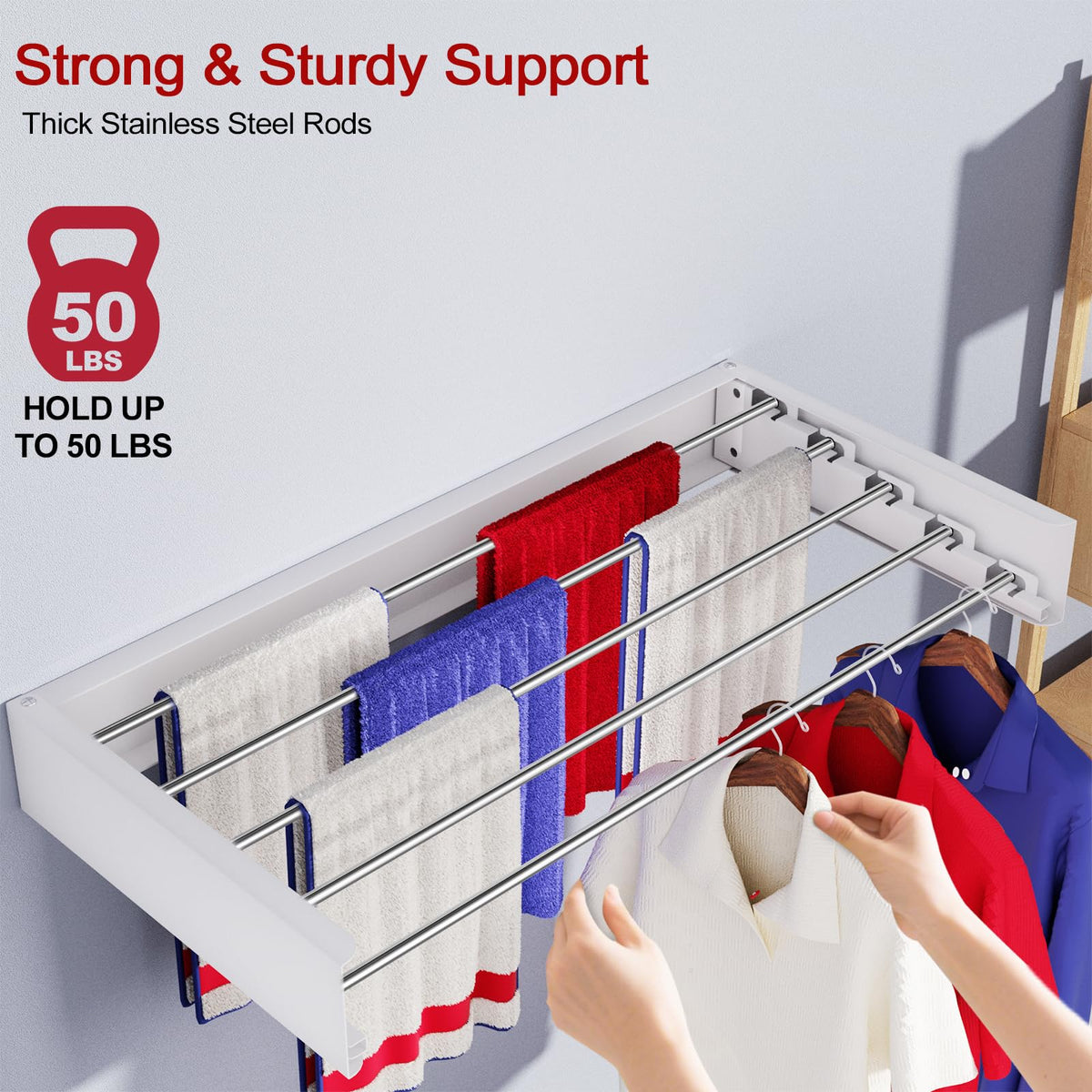 SOLVESTIS 80CM White Wall-Mounted Foldable Drying Rack Stainless Steel Size NEW