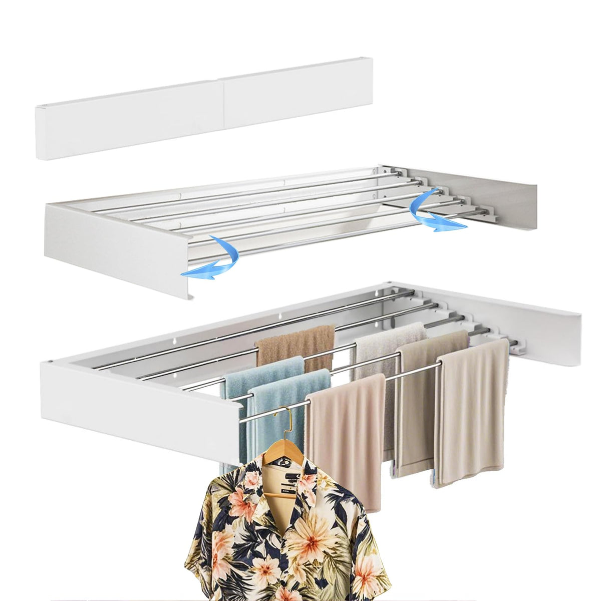 DAIYEE 100cm White Wall-Mounted Foldable Clothes Drying Rack Size DEMO