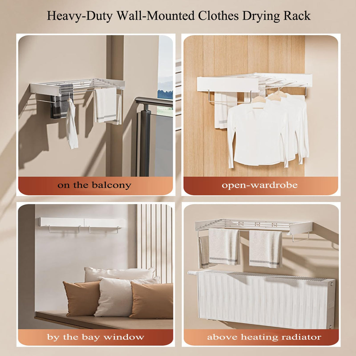 DAIYEE 100cm White Wall-Mounted Foldable Clothes Drying Rack Size DEMO