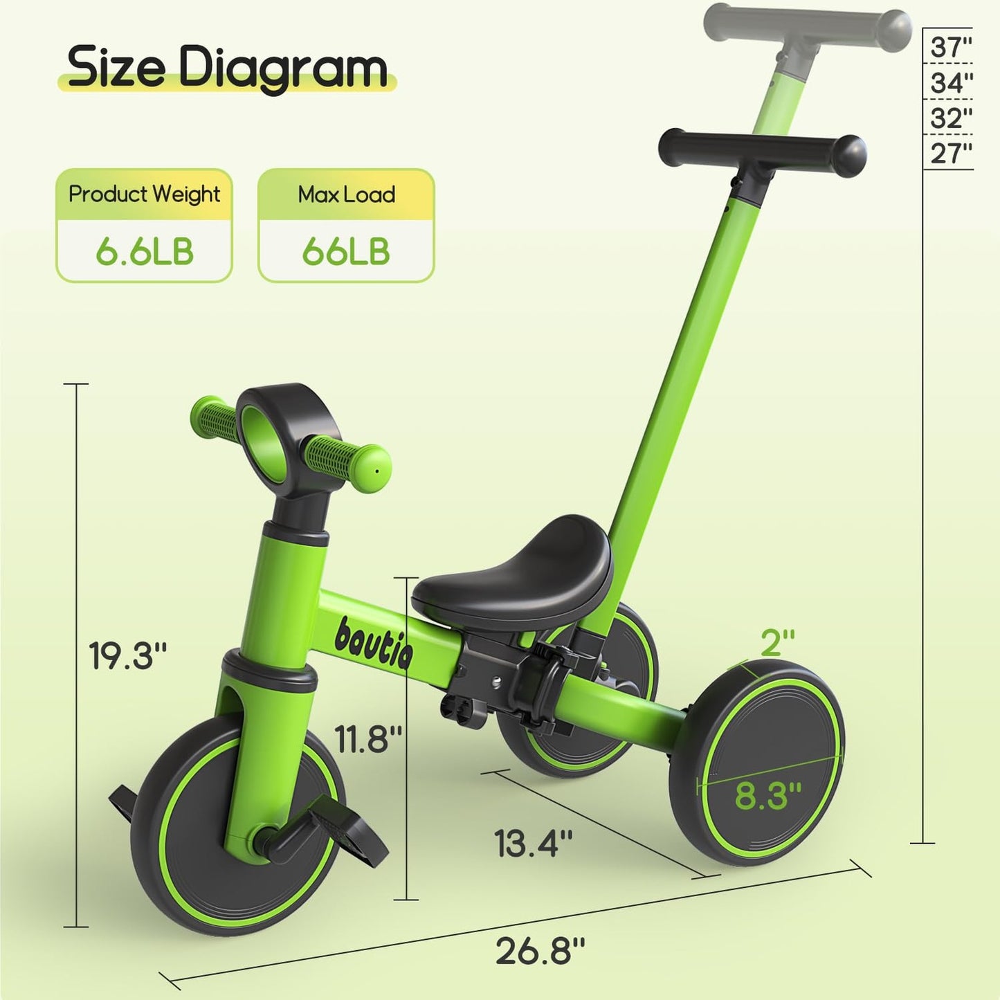 Bautia Tricycle Trikes & Bikes with Push Handle Toddlers Size 27x13x17 Size NEW