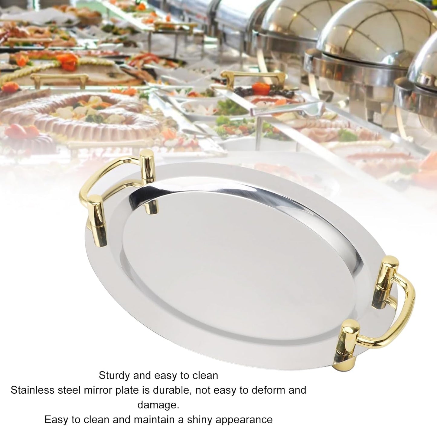 Elegant Stainless Serving Trays Steel Serving Tray Oblong Shape Silver NEW