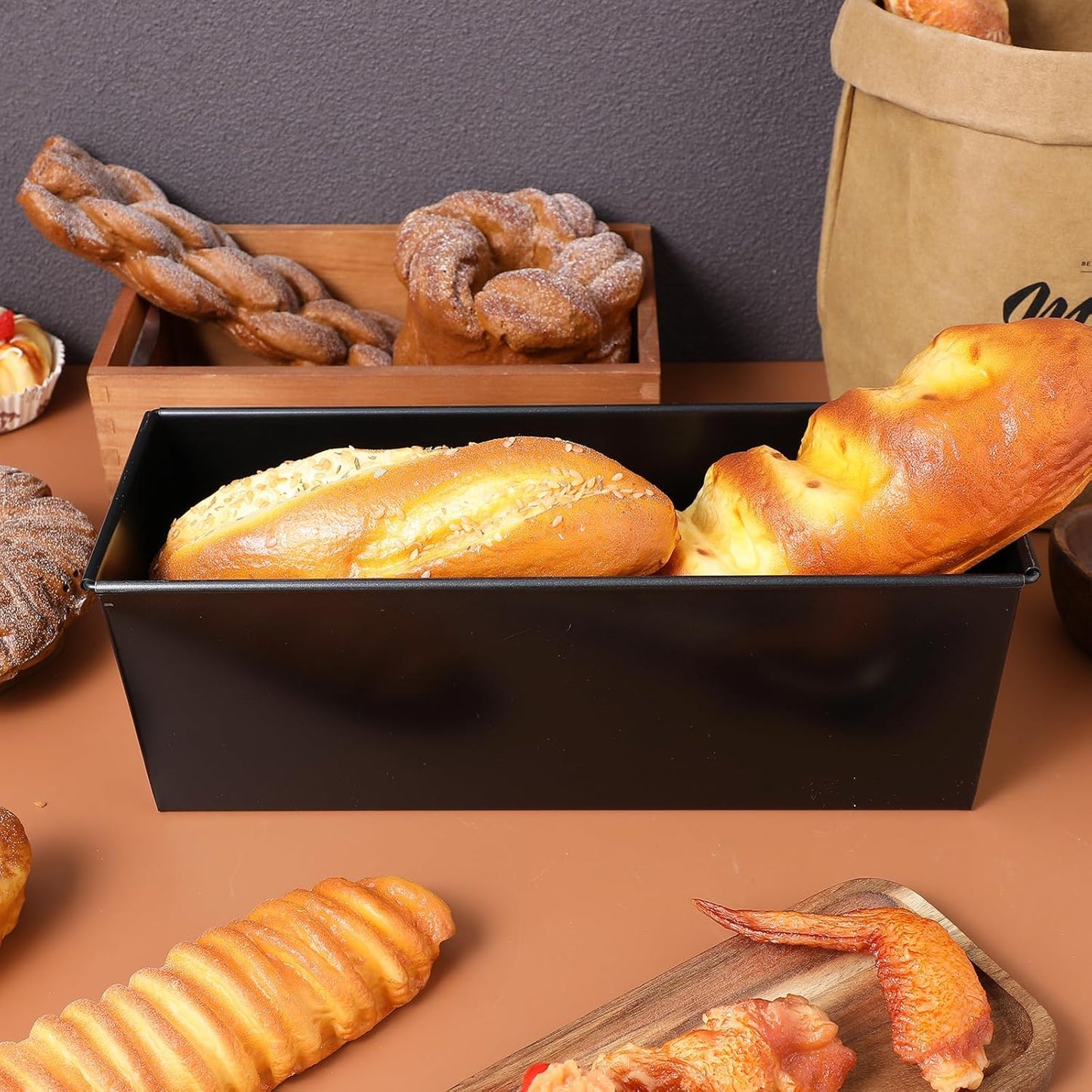 Rectangular Bakeware Tins & Trays Metal Bread Toast Box Loaf Pan Black DEMO