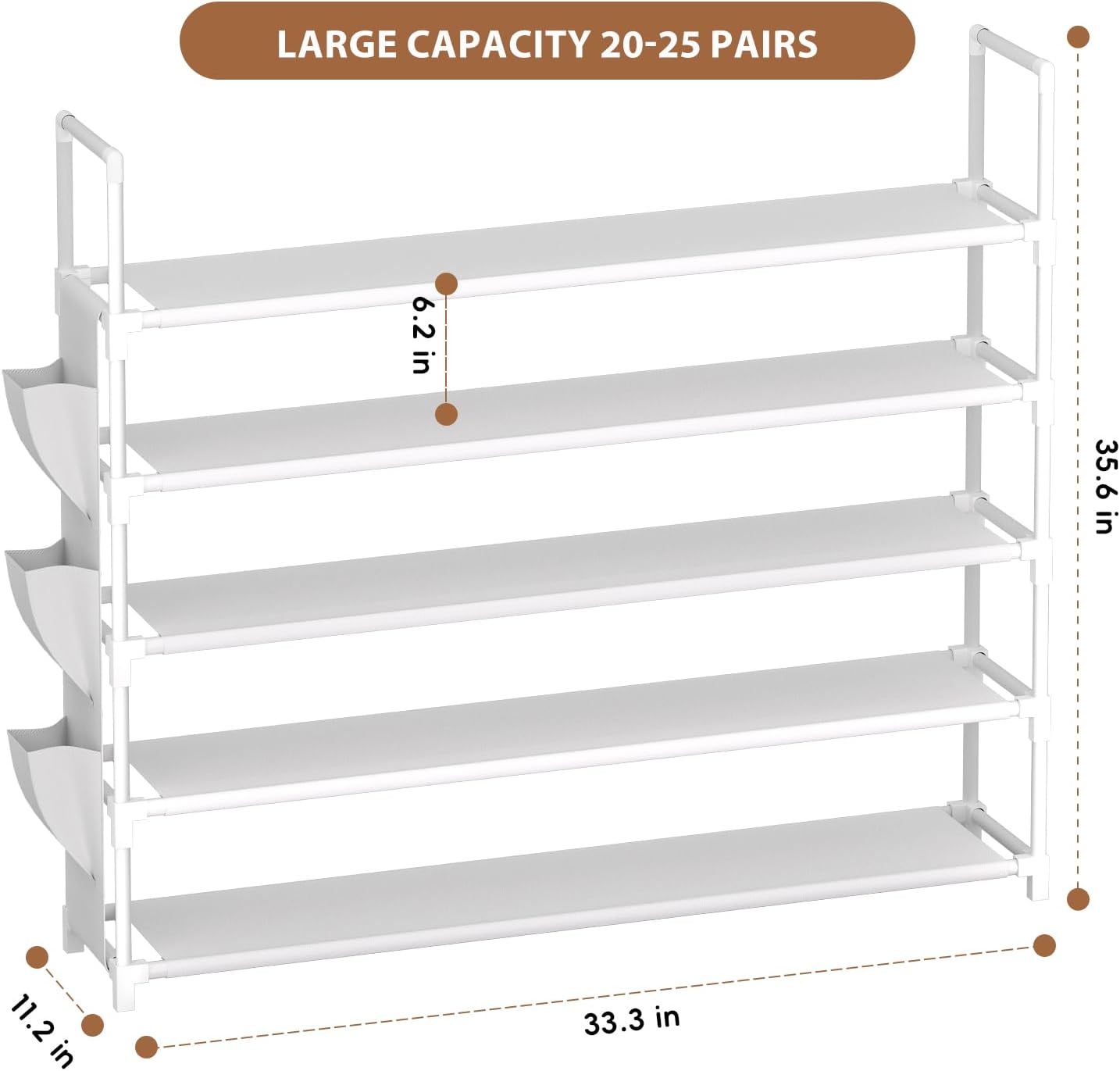 OYREL 5 Shoe Racks Tier Shoe Organizer Rack Storage for 20-25 Pairs of NEW