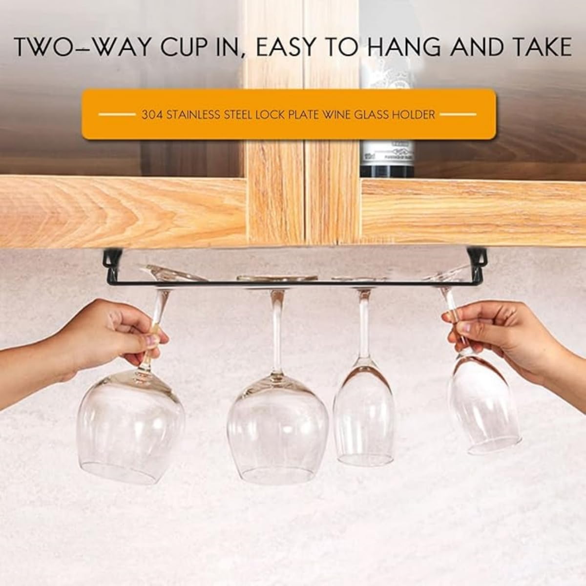 15-Inch Kitchen Storage Accessories Black Wine Glass Rack Under Cabinet NEW