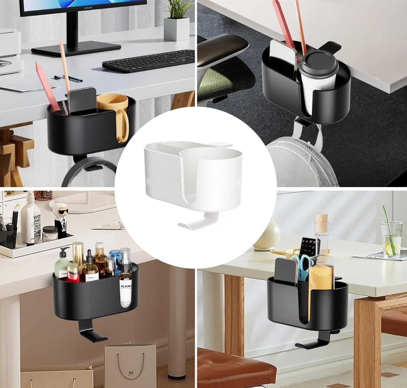 White Desk Desk Accessories Organizer with Cup Holder, Headphone Hanger & NEW