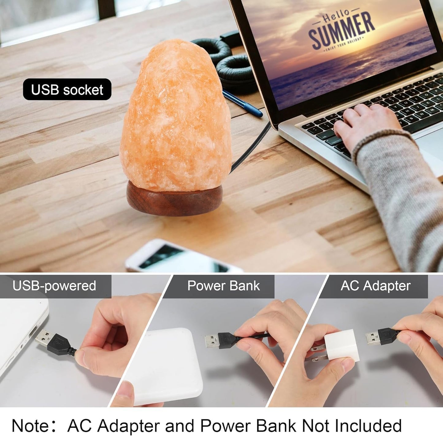 Elegant 7-Color Table Lamps Changing Natural Pink Salt Rock Table Lamp for NEW
